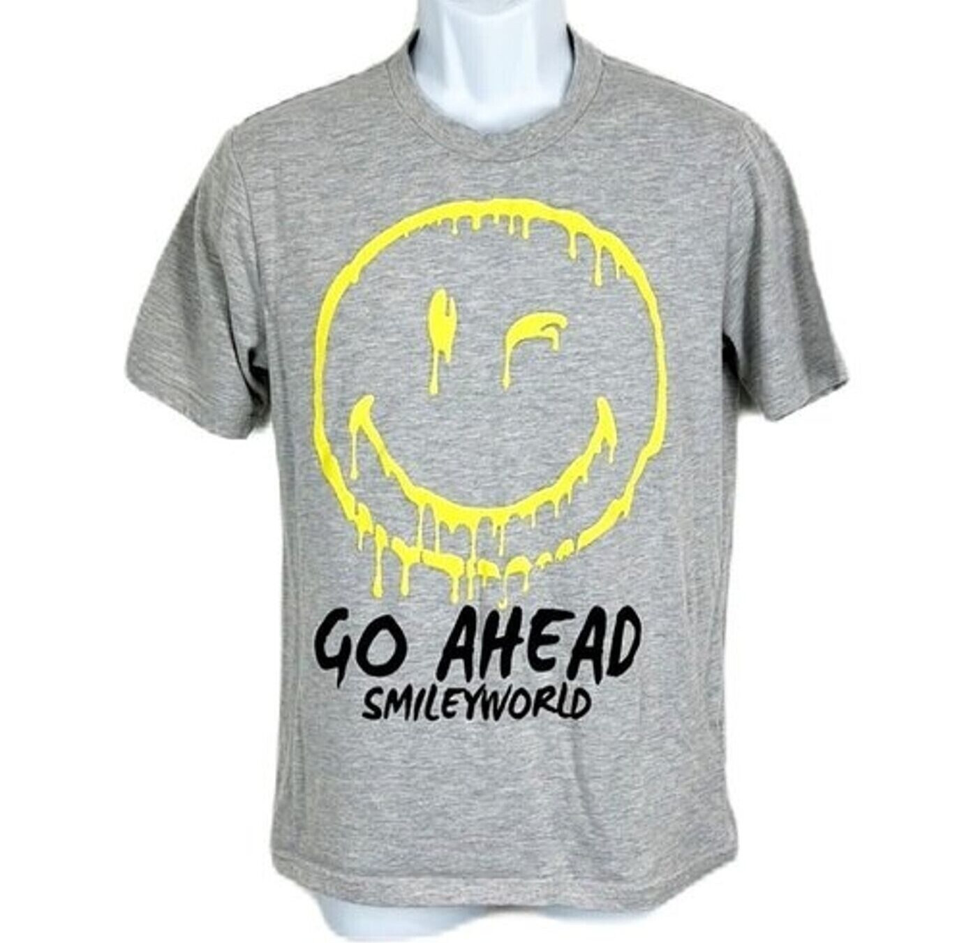 Smiley World Shirt Men Medium Grey Go Ahead Smile Graphic Tee gallery