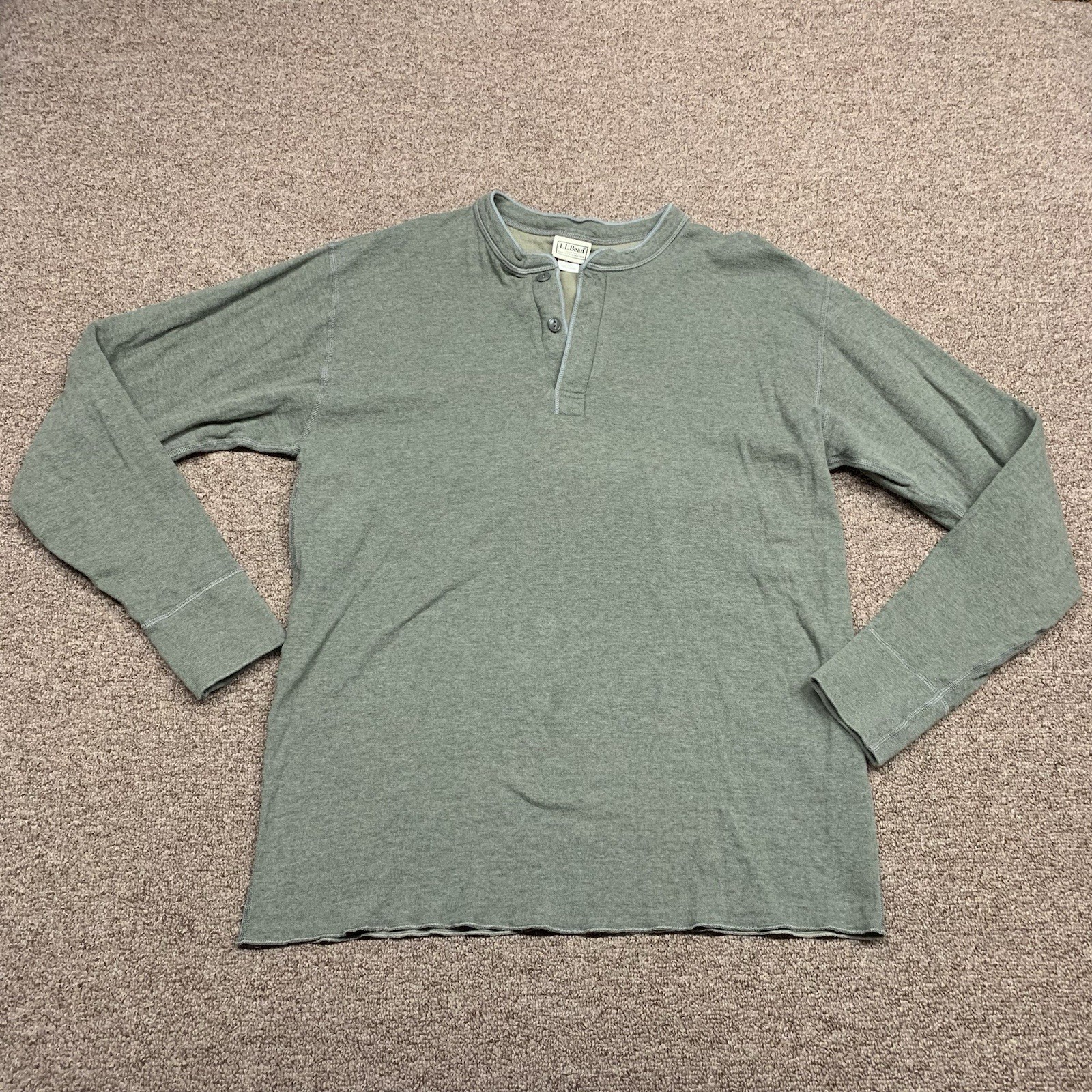 L.L.Bean Henley Shirt Mens Large Tall River Driver Green Long Sleeve Wool Blend gallery