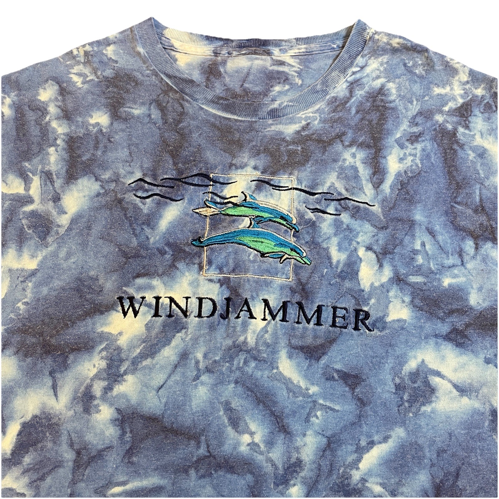 Vintage Dolphins Art T-Shirt Men’s Small Blue Tie Dye Windjammer Sailing Boating