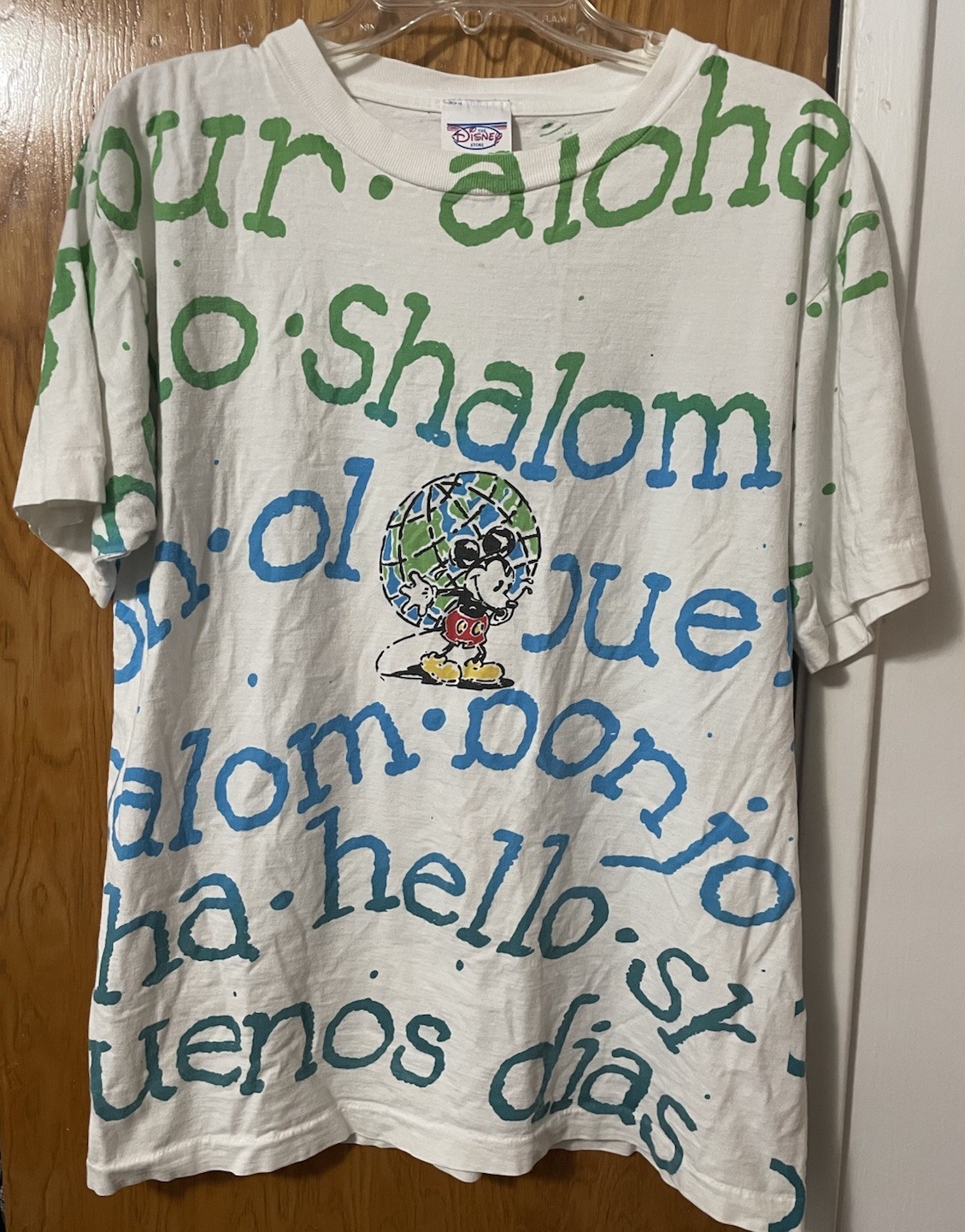 Vintage Disney Mickey Mouse Hello World All Over Print T Shirt OSFA 90s Land gallery