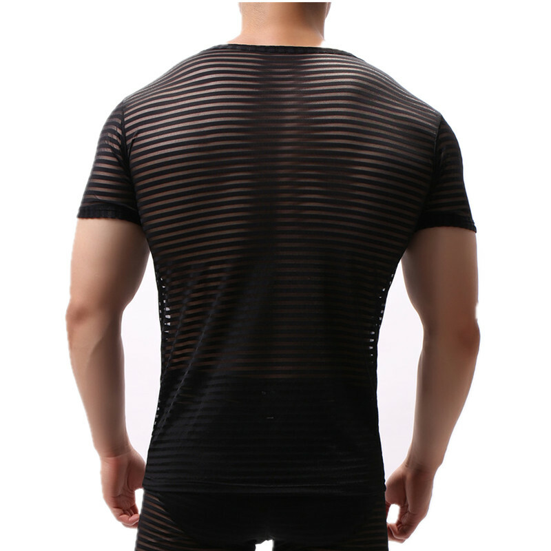Mens Undershirt Mesh Men See Through Sheer Short Sleeve Sexy T-shirt Long Pants gallery