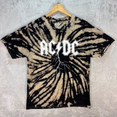 AC/DC Men’s Black Tan Tie-Dye Lightning Graphic Band T-Shirt Size M Spiral Music