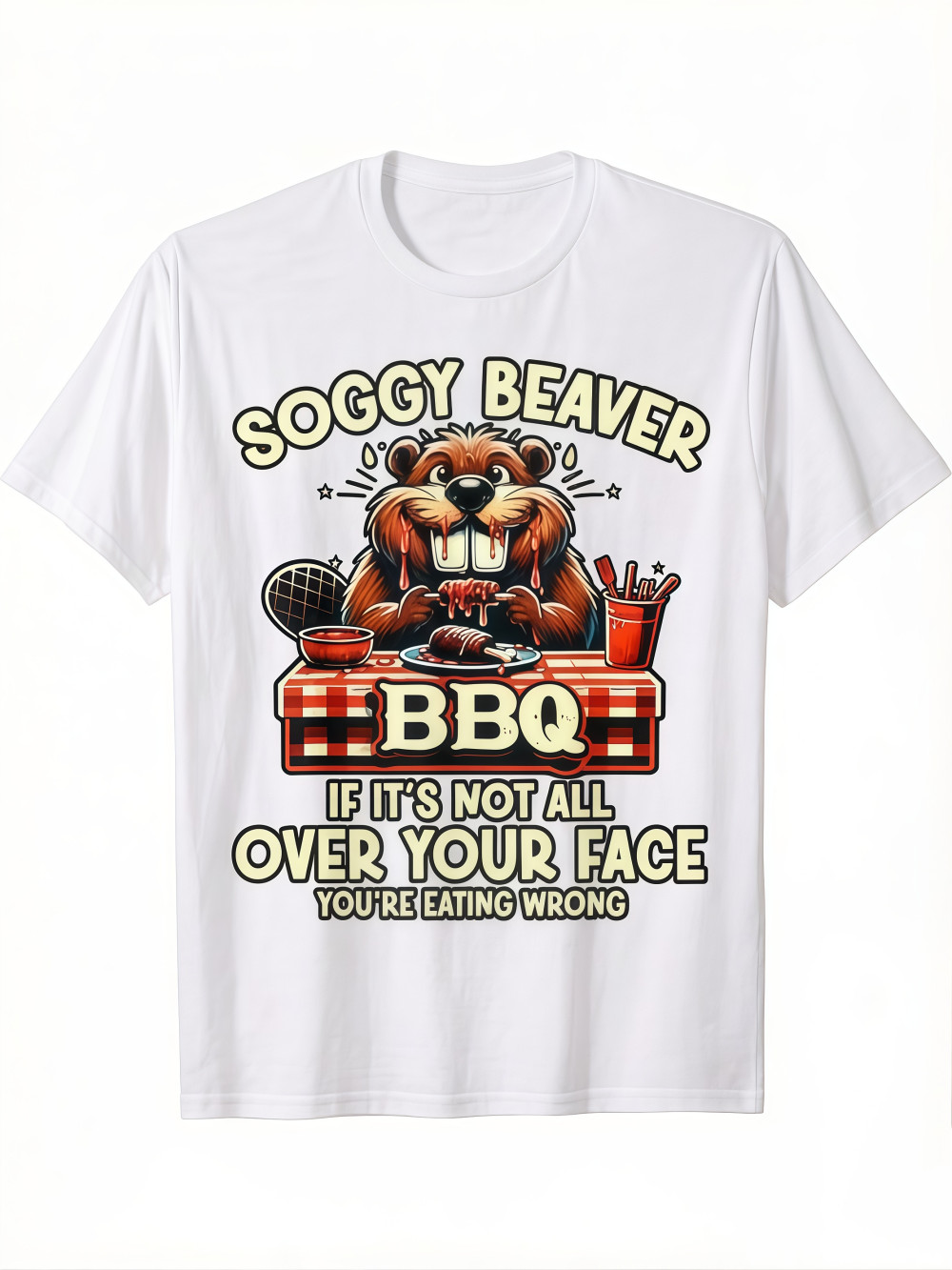 100% Cotton Funny BBQ T-Shirt - Soggy Beaver Humor for Men, Casual Loose Fit gallery