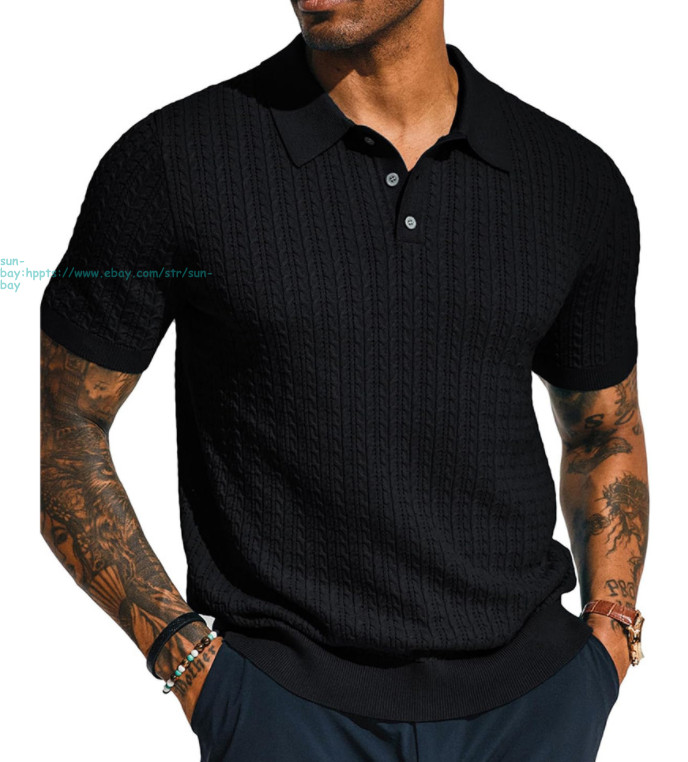 Mens Knit T-Shirt Short Sleeve Hollow Out Tops Summer Casual Knitted Shirts Gift gallery