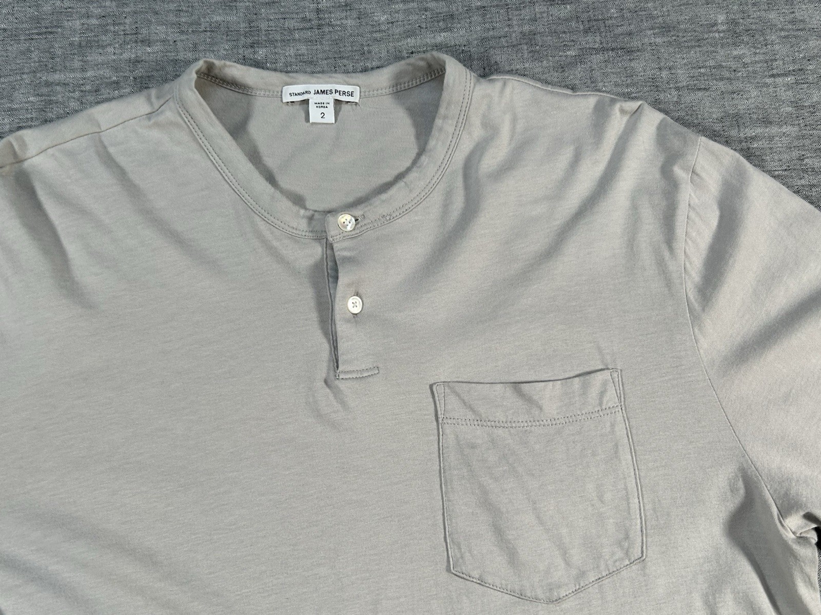 Standard James Perse Henley Shirt Mens 2 Medium Grey Long Sleeve Cotton gallery