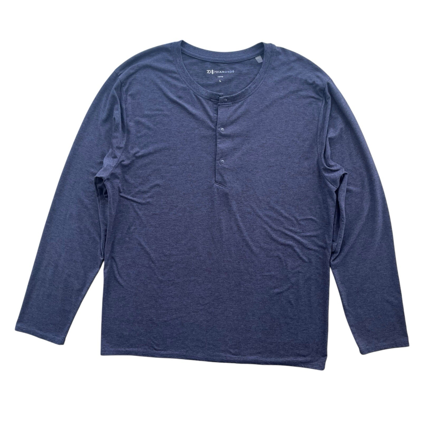 7 Diamonds Men L Blue Heather Core Henley Performance Long Sleeve Athletic Shirt gallery