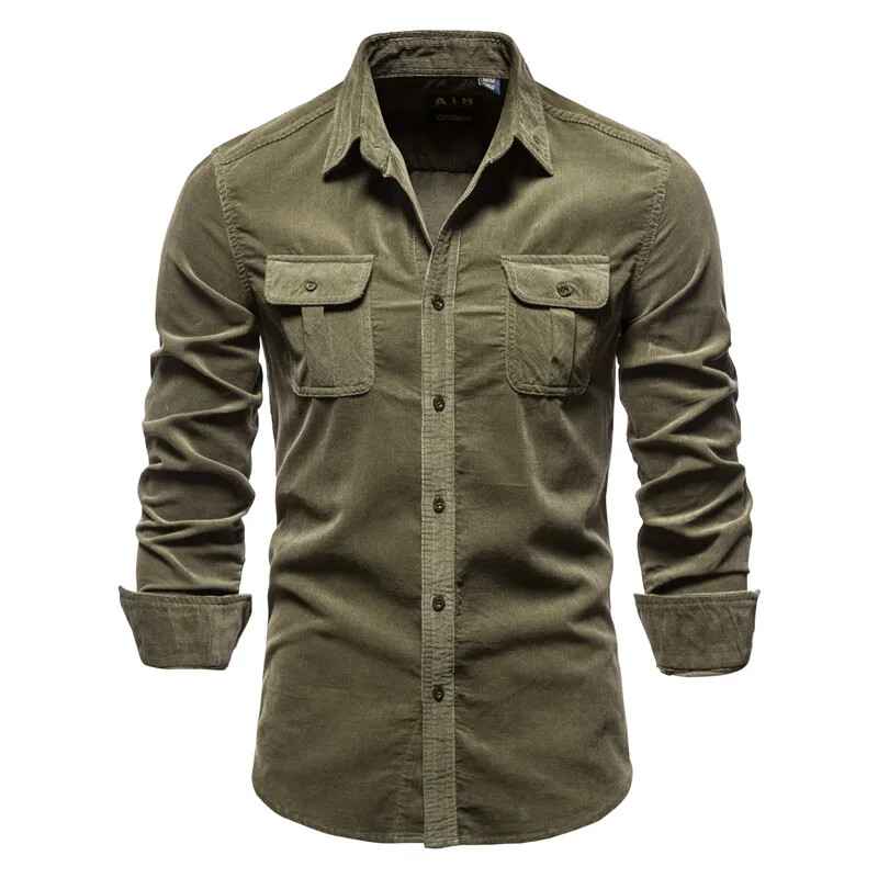 Cotton Men's Shirt Casual Fashion Solid Color Corduroy Shirts Autumn Slim gallery