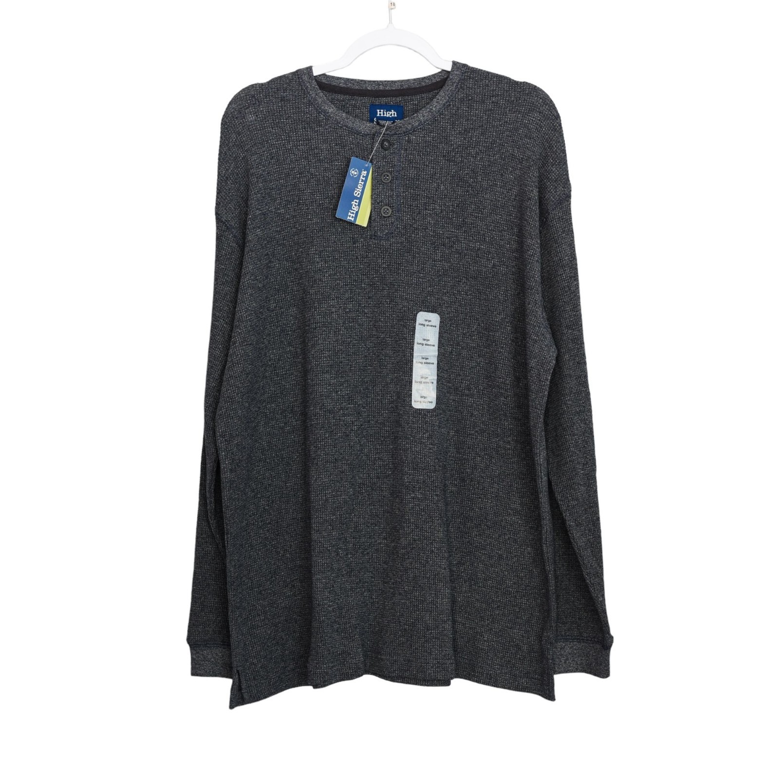High Stretch Mens Long Sleeve Henley Shirt Size XL Gray Ribbed