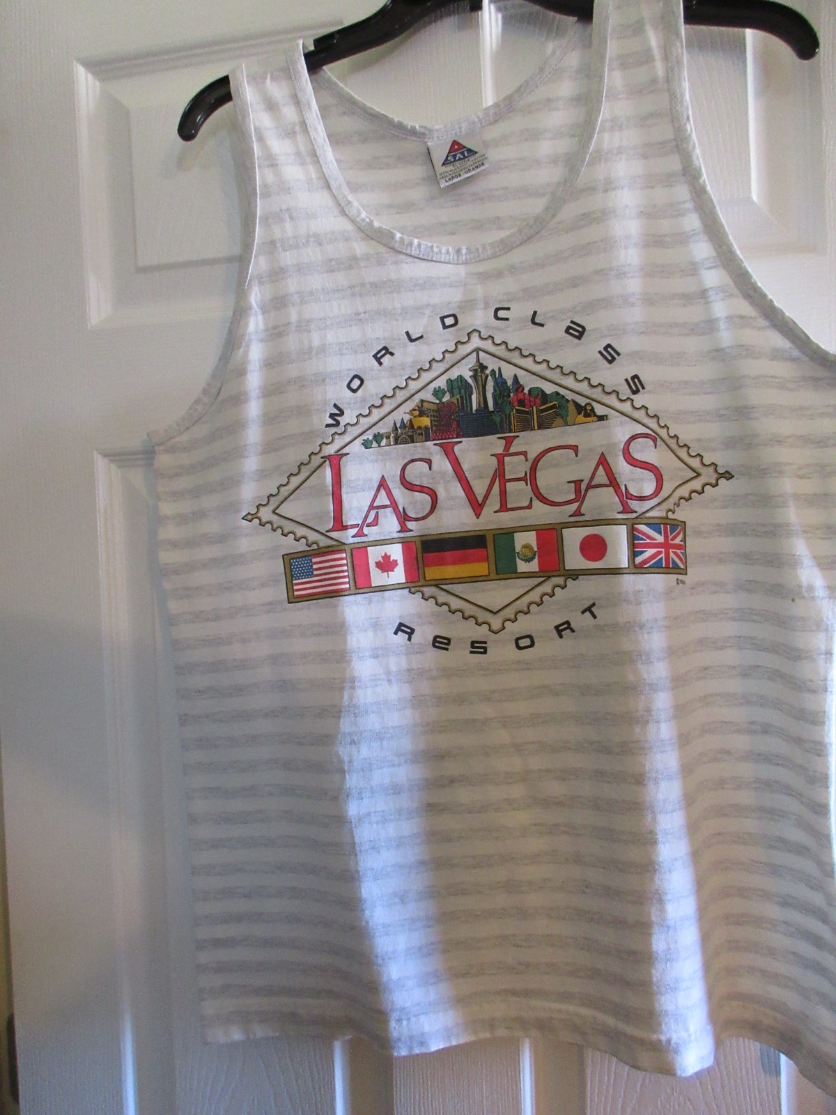 New 90's Vintage Size Large Las Vegas Striped Tank Top T-Shirt gallery