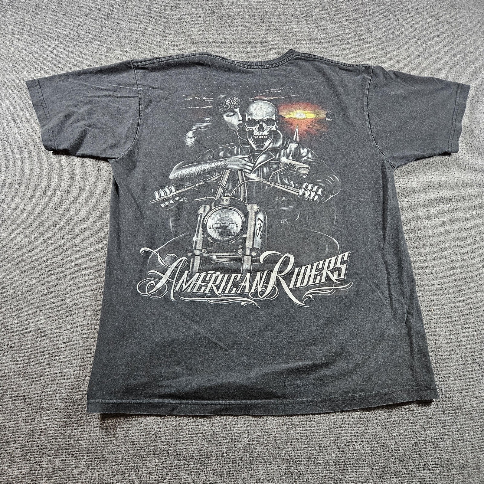 American Riders Shirt Mens XL Black Skull Biker Motorcycle Tee Double Sided gallery