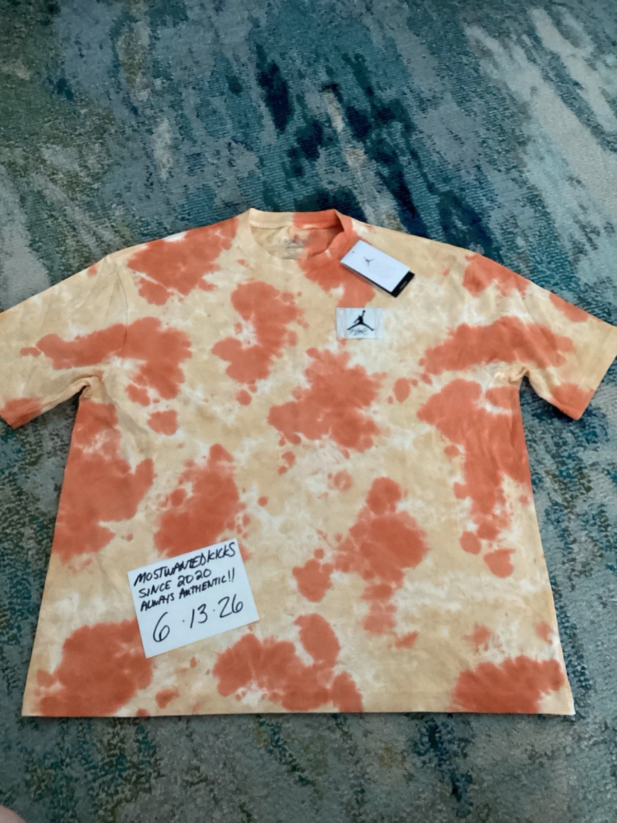 NWT Nike Air Jordan Essentials Yellow & Orange Oversized Tie Dye Tee Men’s Sz M gallery