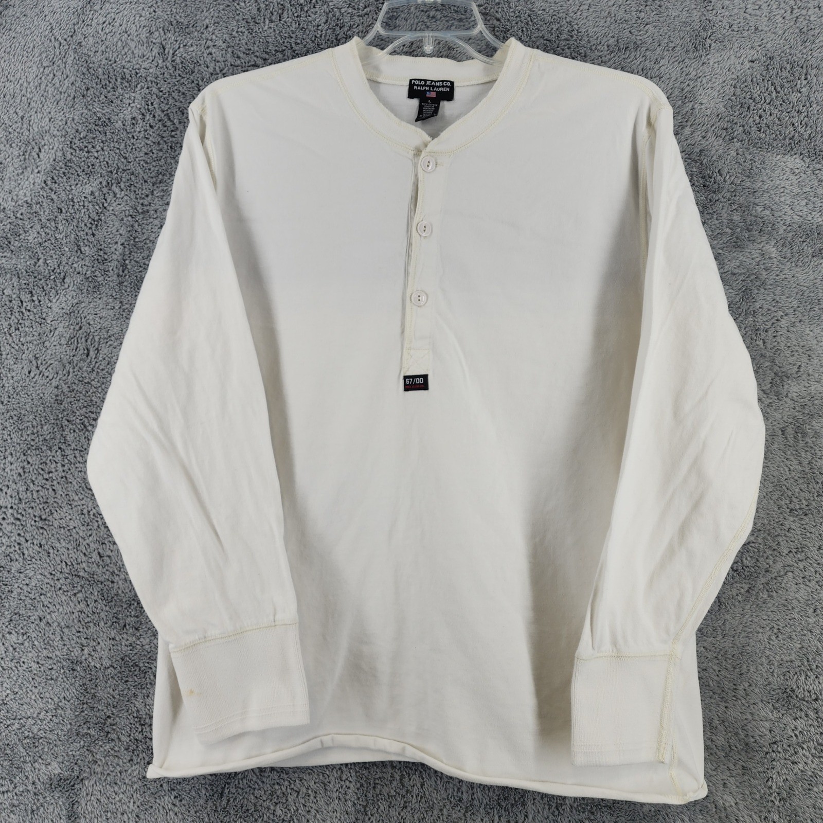 Polo Jeans Co Shirt Mens L Cream Solid Cotton Henley Pullover Extended Cuffs Y2K gallery