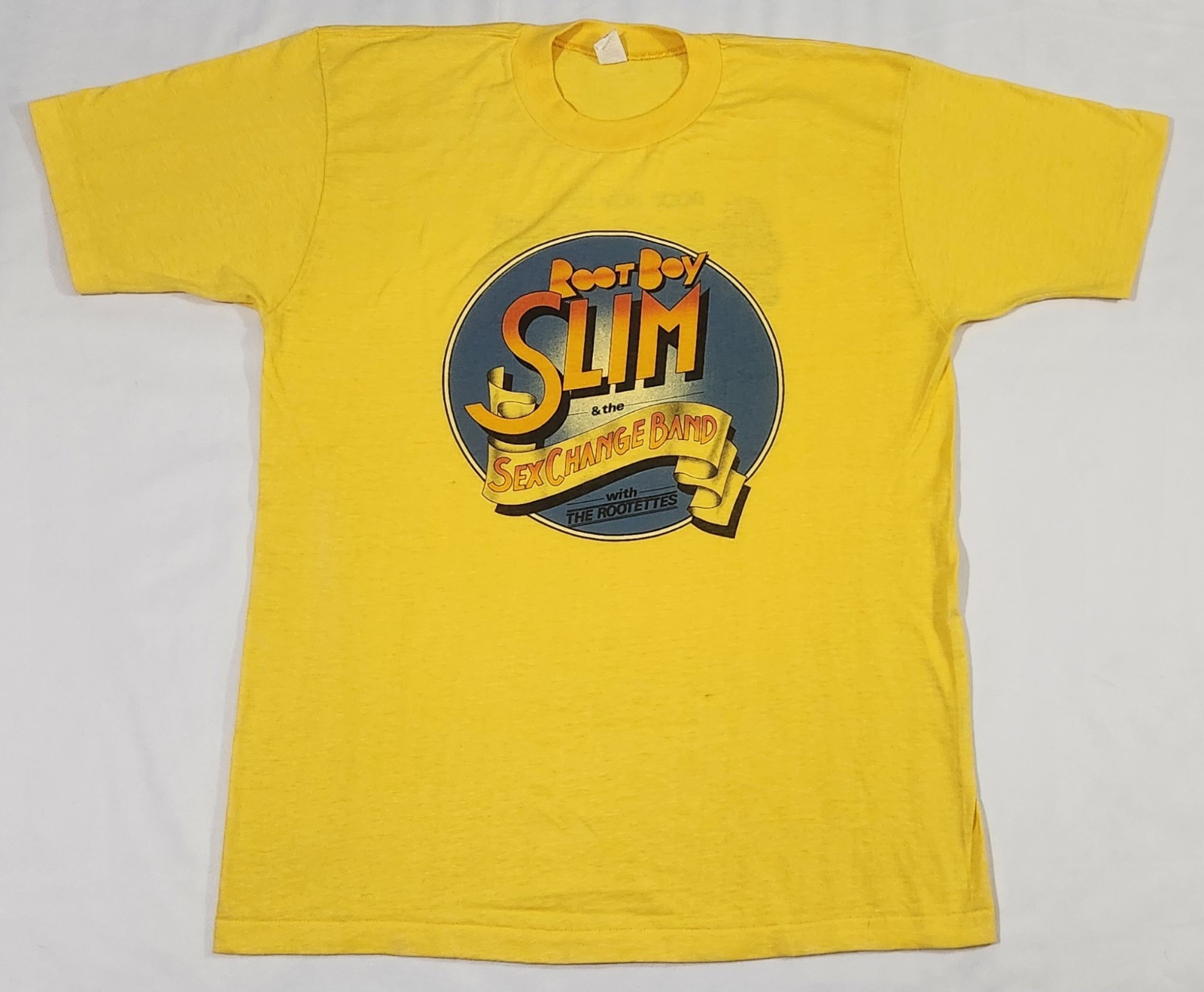 True Vintage 70 80s Root Boy Slim Sex Change Band T Shirt Yellow See Measurement
