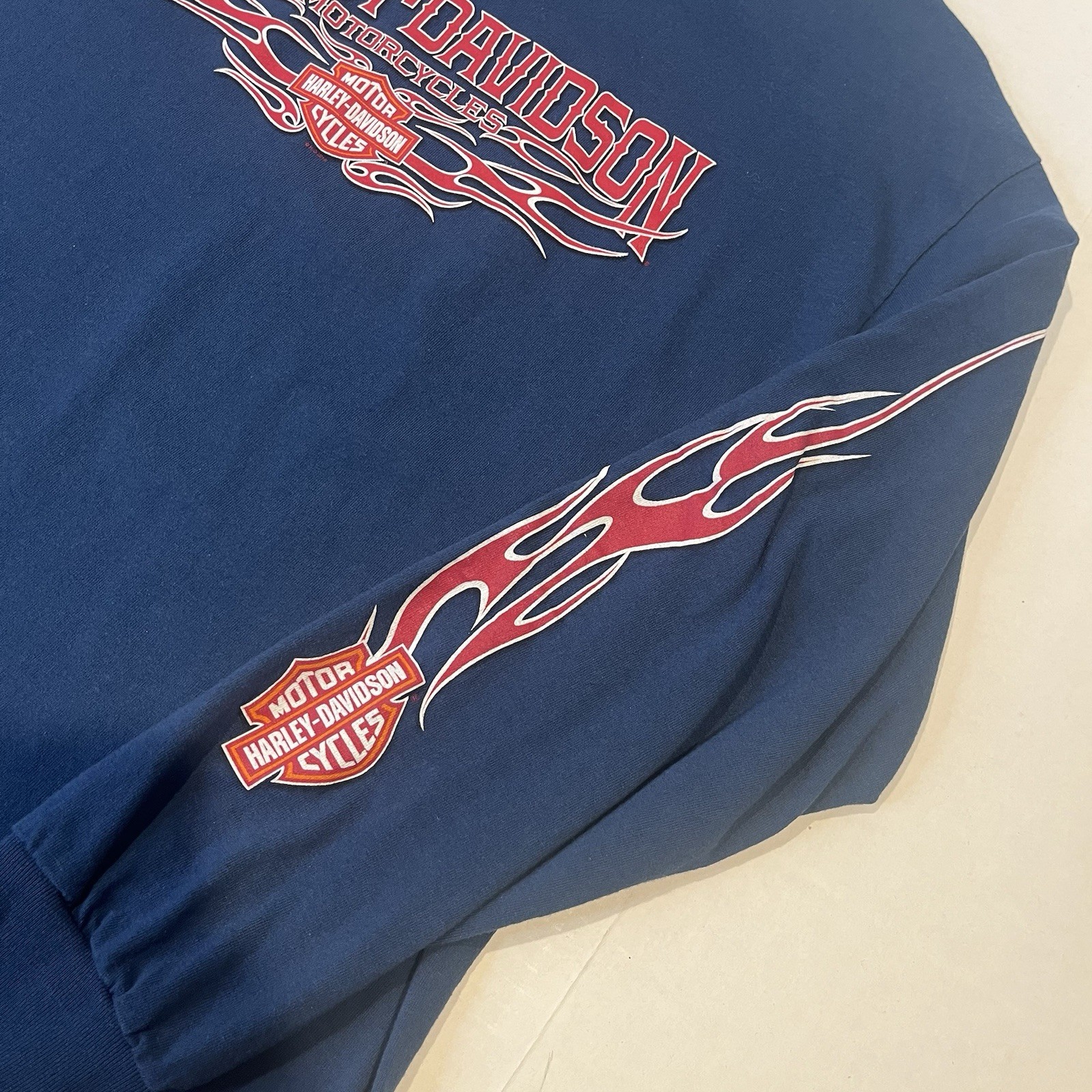 Harley Davidson Large Blue Long Sleeve Graphic T Shirt Kansas City Flames Clean gallery
