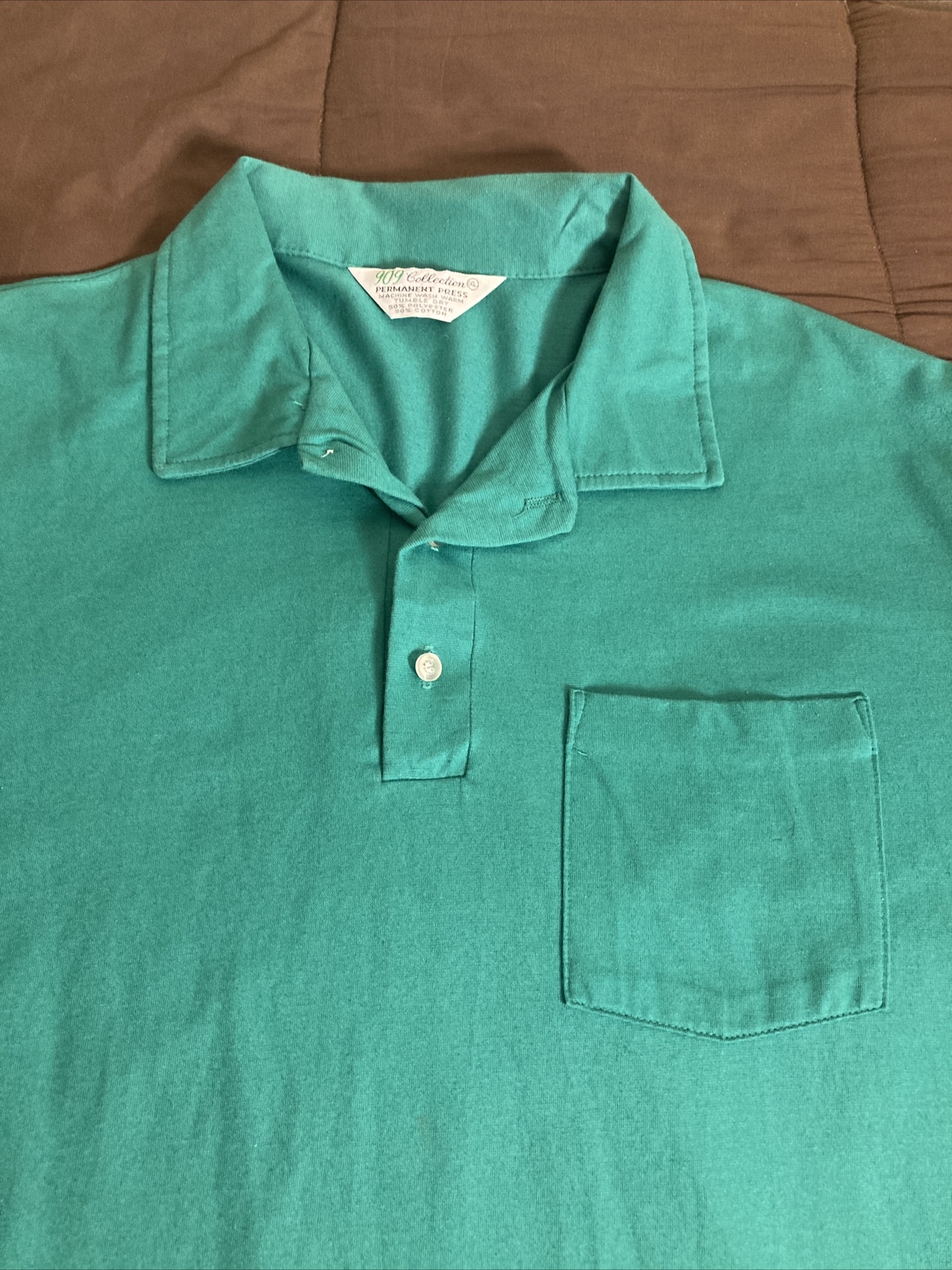 Vintage 909 Collection Mens Green Single Stitch Polo Shirt Size XL gallery