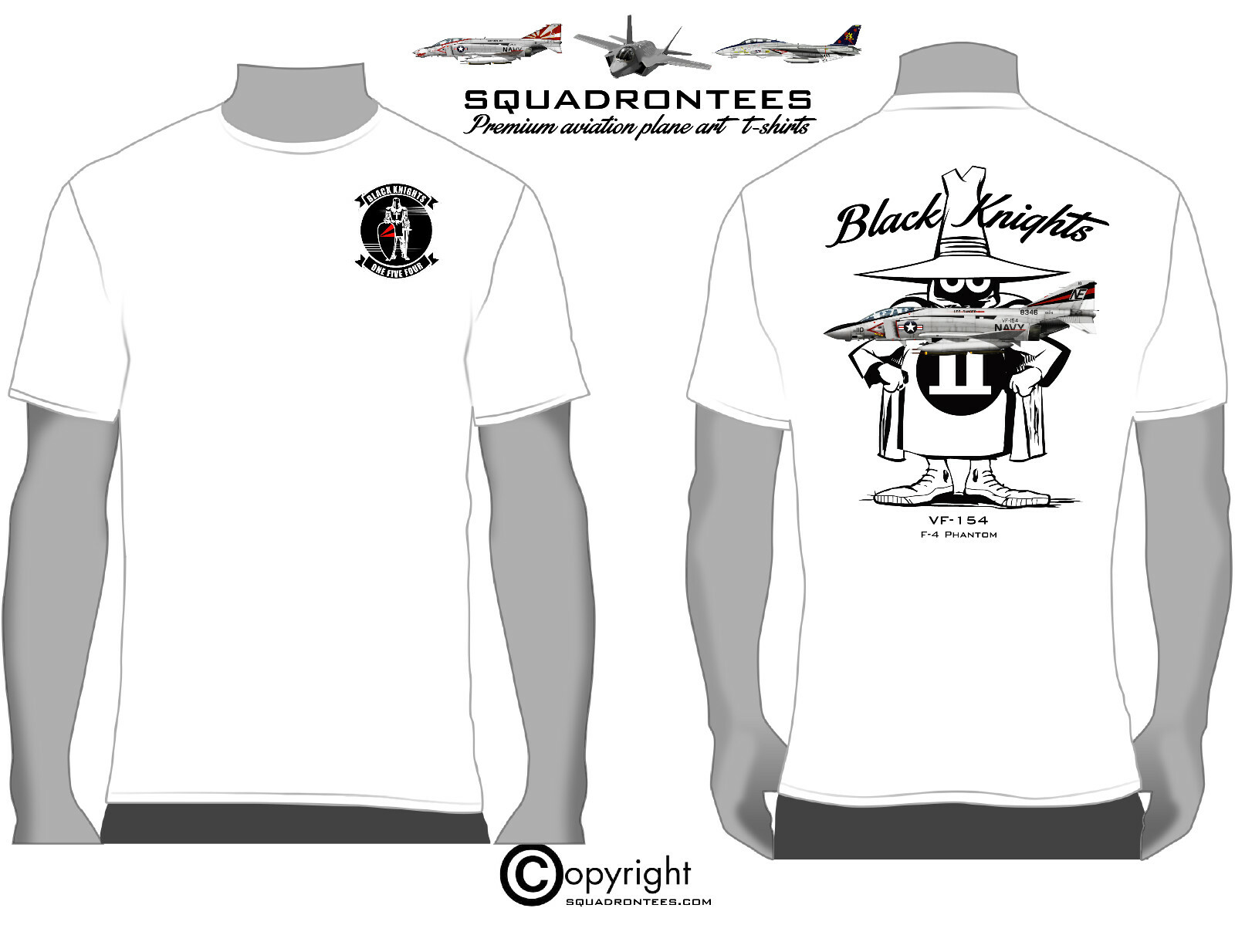 VF-154 Black Knights F-4 Phantom Squadron T-Shirt D4 – USN Licensed Product