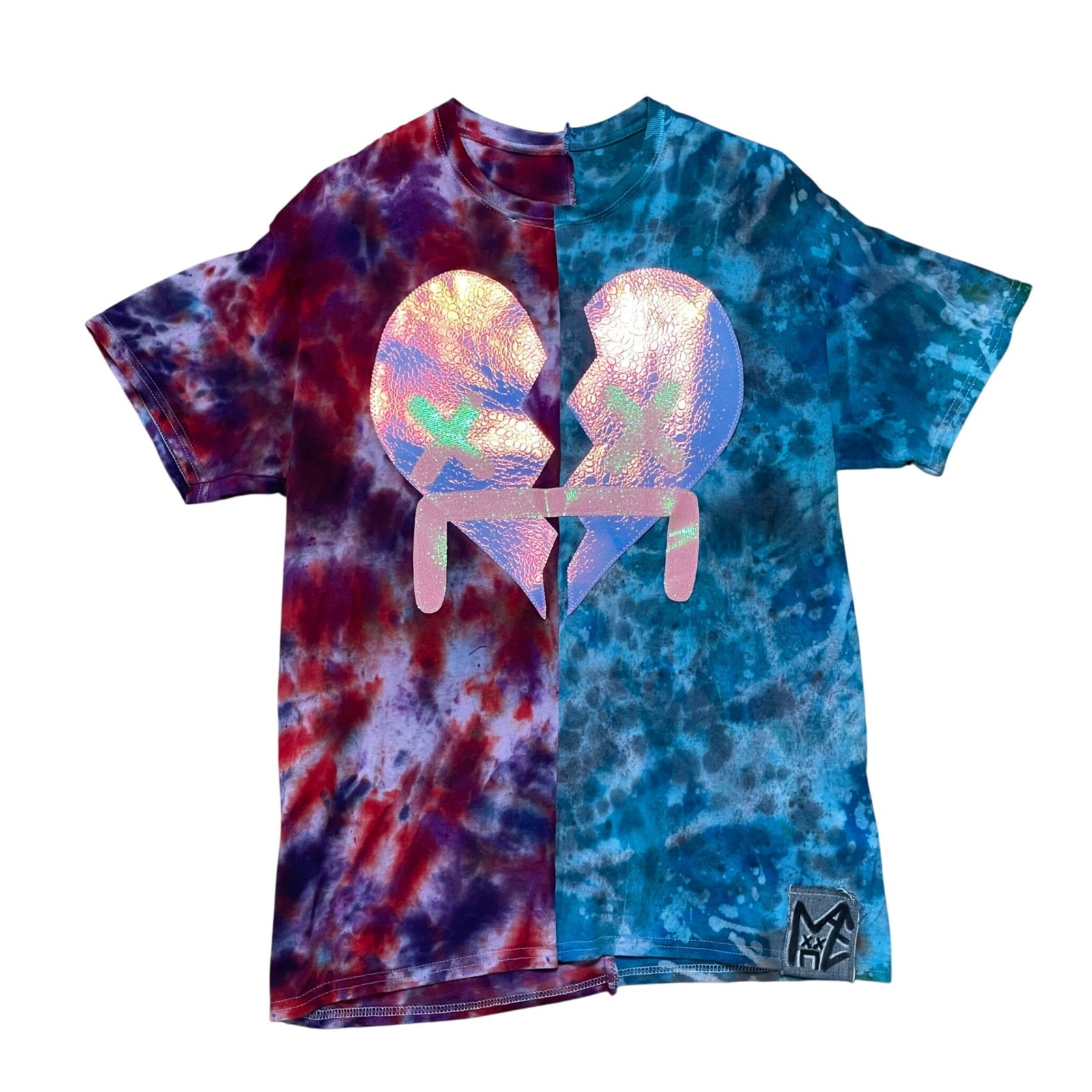 Naes Garden Tie Dye Graphic T Shirt Broken Heart Novelty Tee M-L