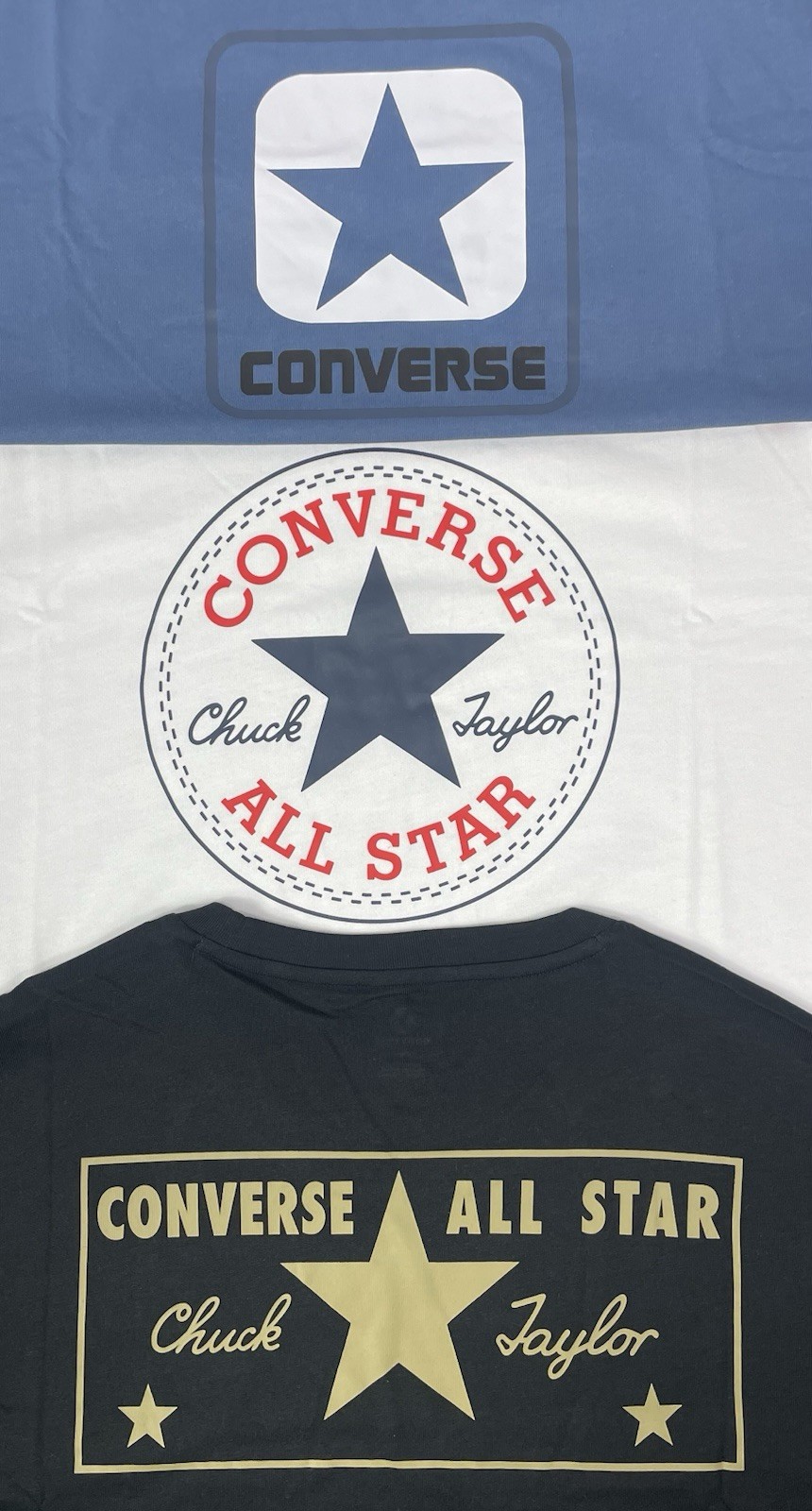 Converse Men's Lot of 3 Logo Crew Tees in Black, White & Blue Pick Your Size NWT gallery