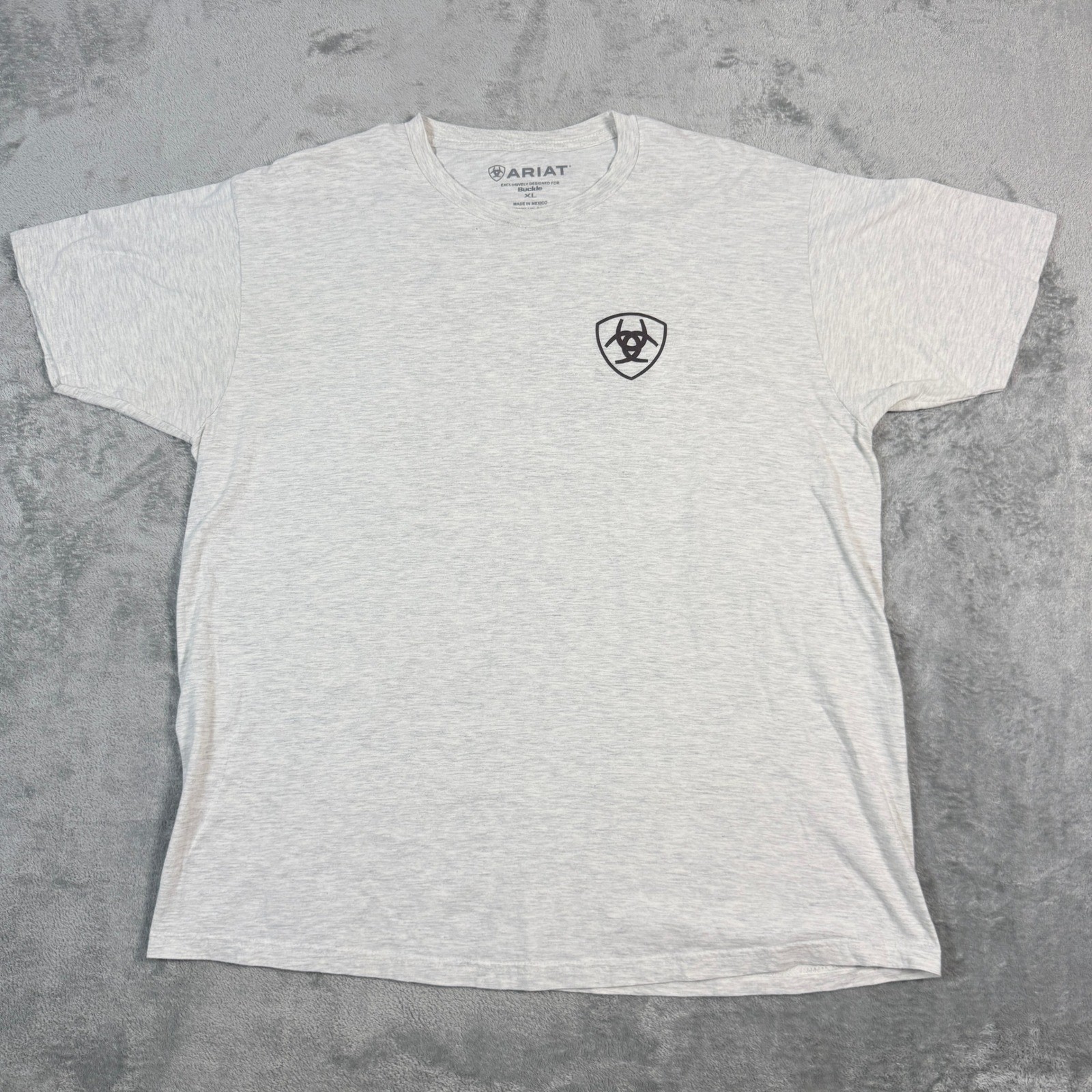 Ariat Mens XL T-Shirt Gray Short Sleeve Southwestern Graphic Buckle Exclusive gallery