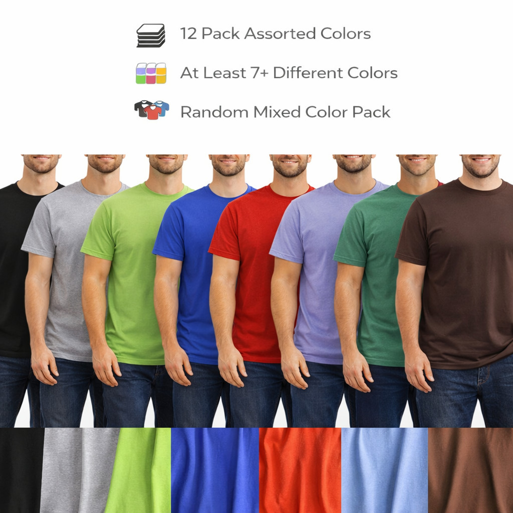 BILLIONHATS 12 Pack Mens Cotton Short Sleeve Lightweight T-Shirts(Assorted B, S) gallery