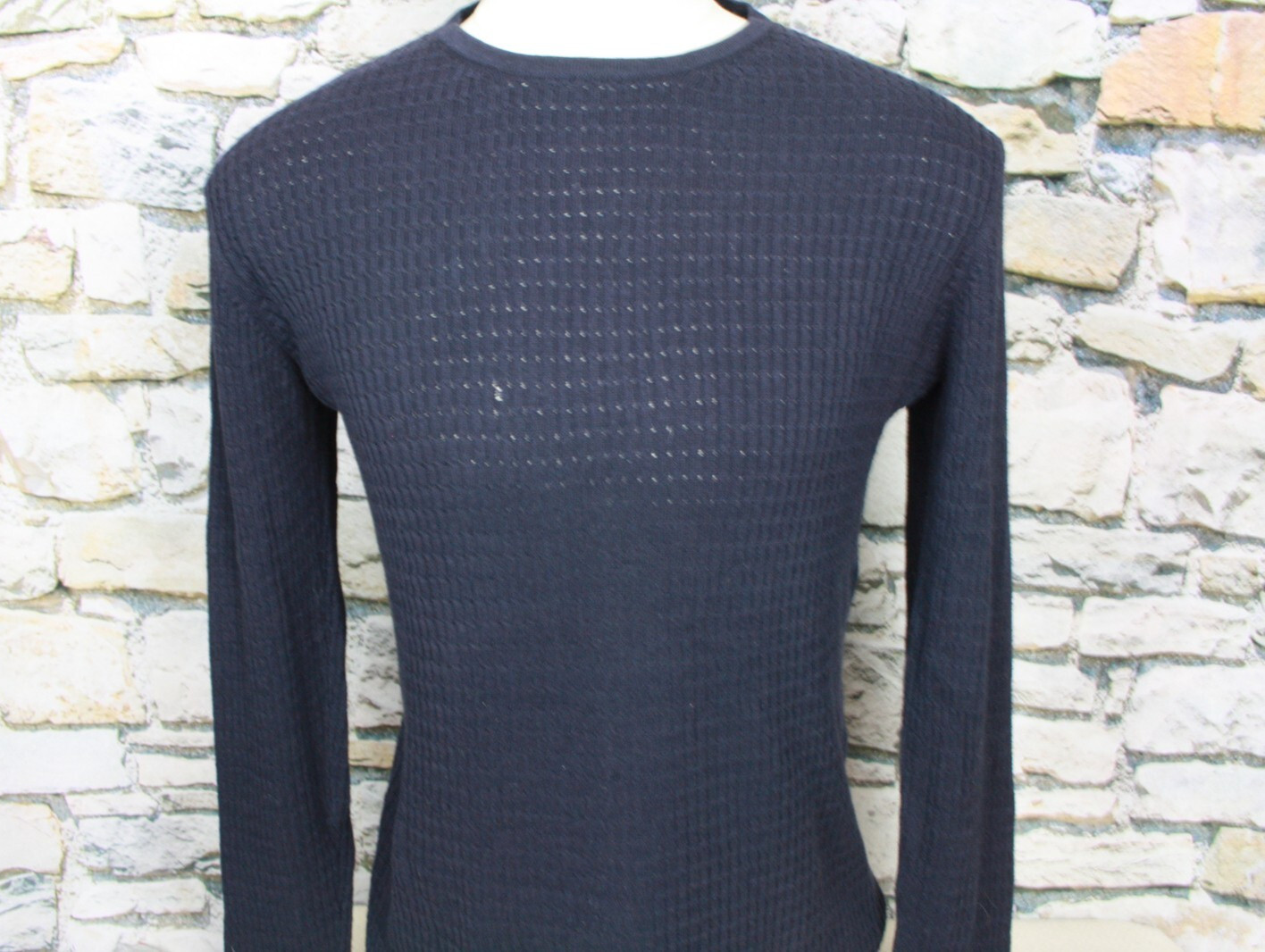 MANI Vintage Mens Black Crew Neck Tee Fine Cable Knit Cotton Rayon Blend Large gallery