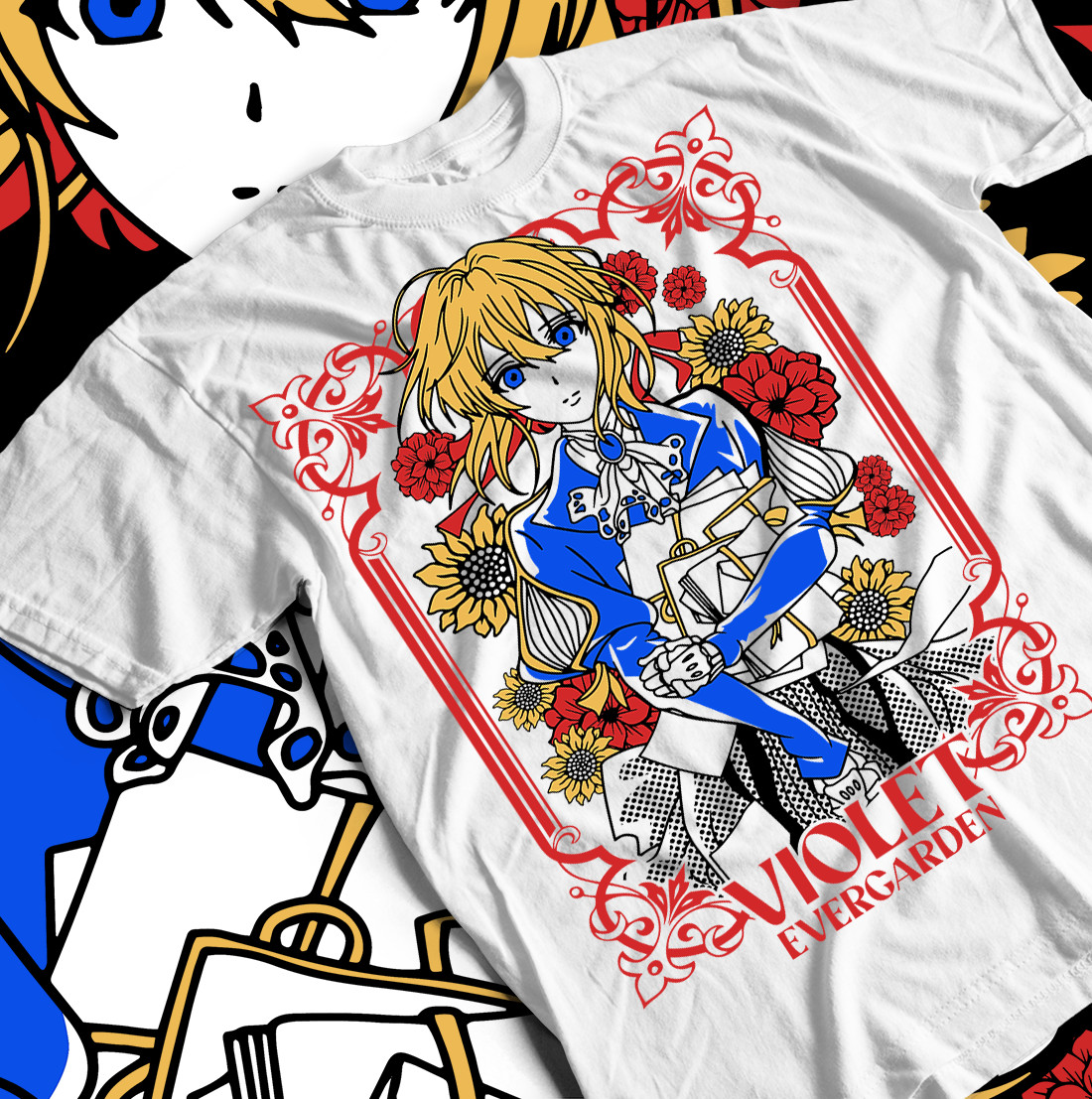 Anime Waifu Violet Evergarden Black T-shirt Size  Dark Anime Streetwear T-Shirt