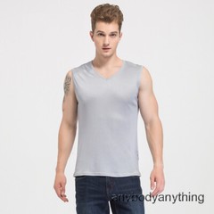 Men Silk Knitted Tank Top V Collar Sleeveless T-Shirt Breathable Undershirt Tops