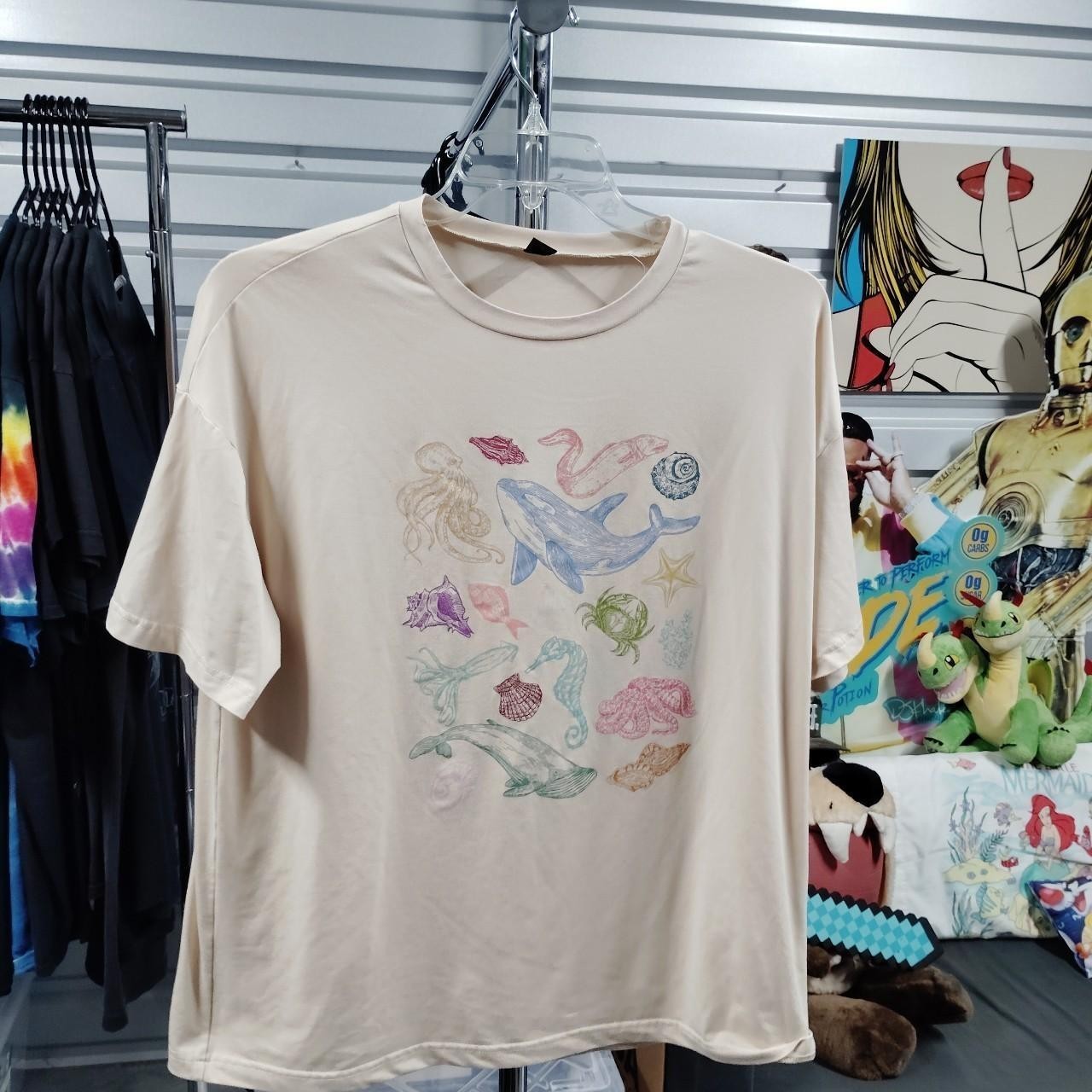 Ocean Wildlife Art Tee Shien Beige Size Large Pre Owned A291ed gallery