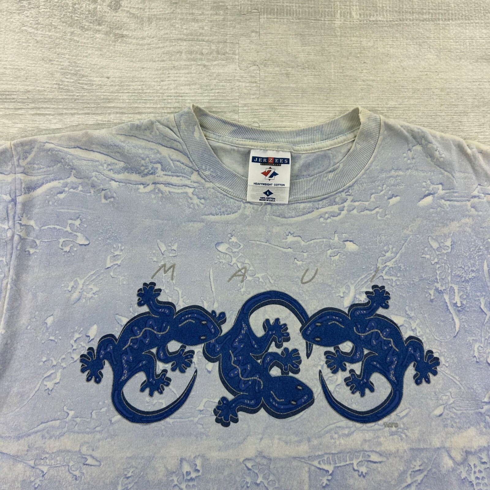 Vintage 90s Maui Hawaii Shirt Size Large Blue Lizard All Over Print gallery