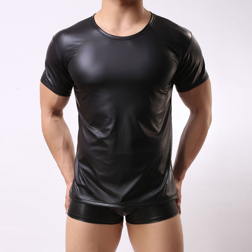 Sexy Mens Wet Look T-shirt Top Sports Muscle Shirt Party Clubwear Stage Costumes gallery
