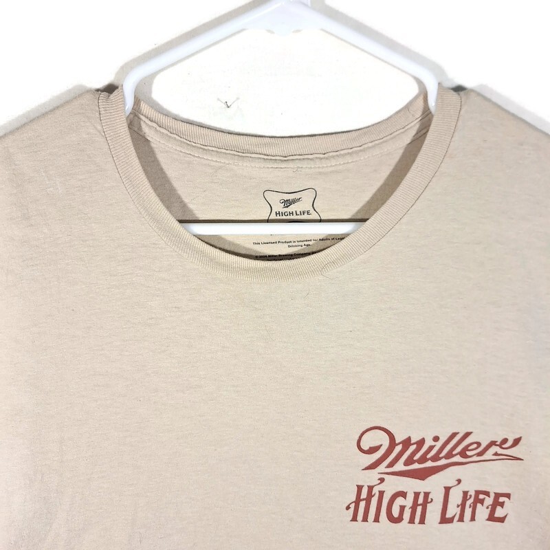 Miller High Life Beer Graphic Tshirt Mens L Short Sleeve Crew Neck Beige Cotton gallery