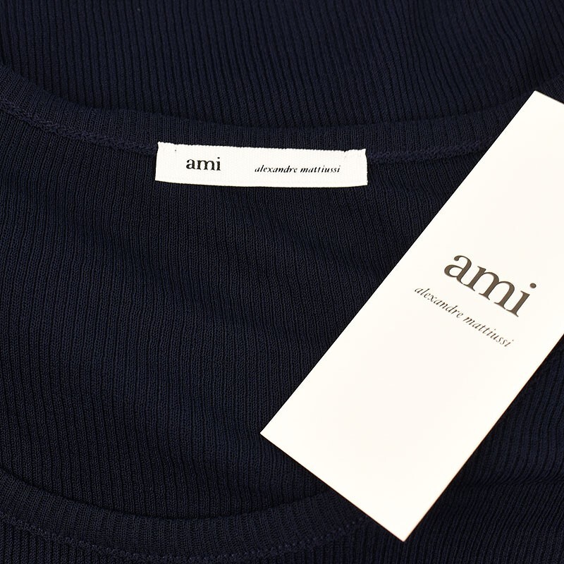 AMI ALEXANDRE MATTIUSSI Navy Semi Sheer Ribbed Sleeveless Tank Top LARGE NWT gallery