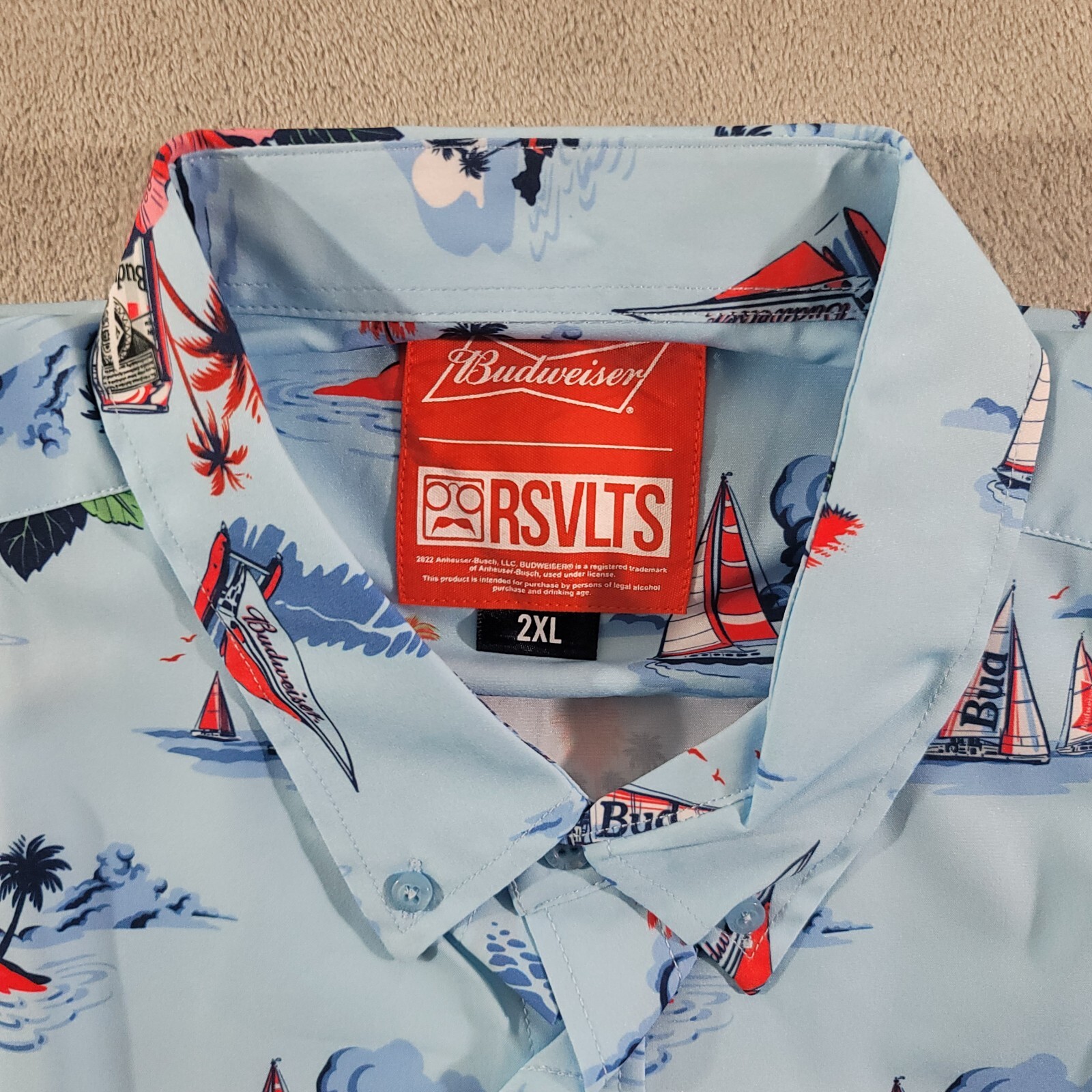 RSVLTS Shirt Mens Size 2XL Regatta Have A Bud Short Sleeve Button Down Blue gallery