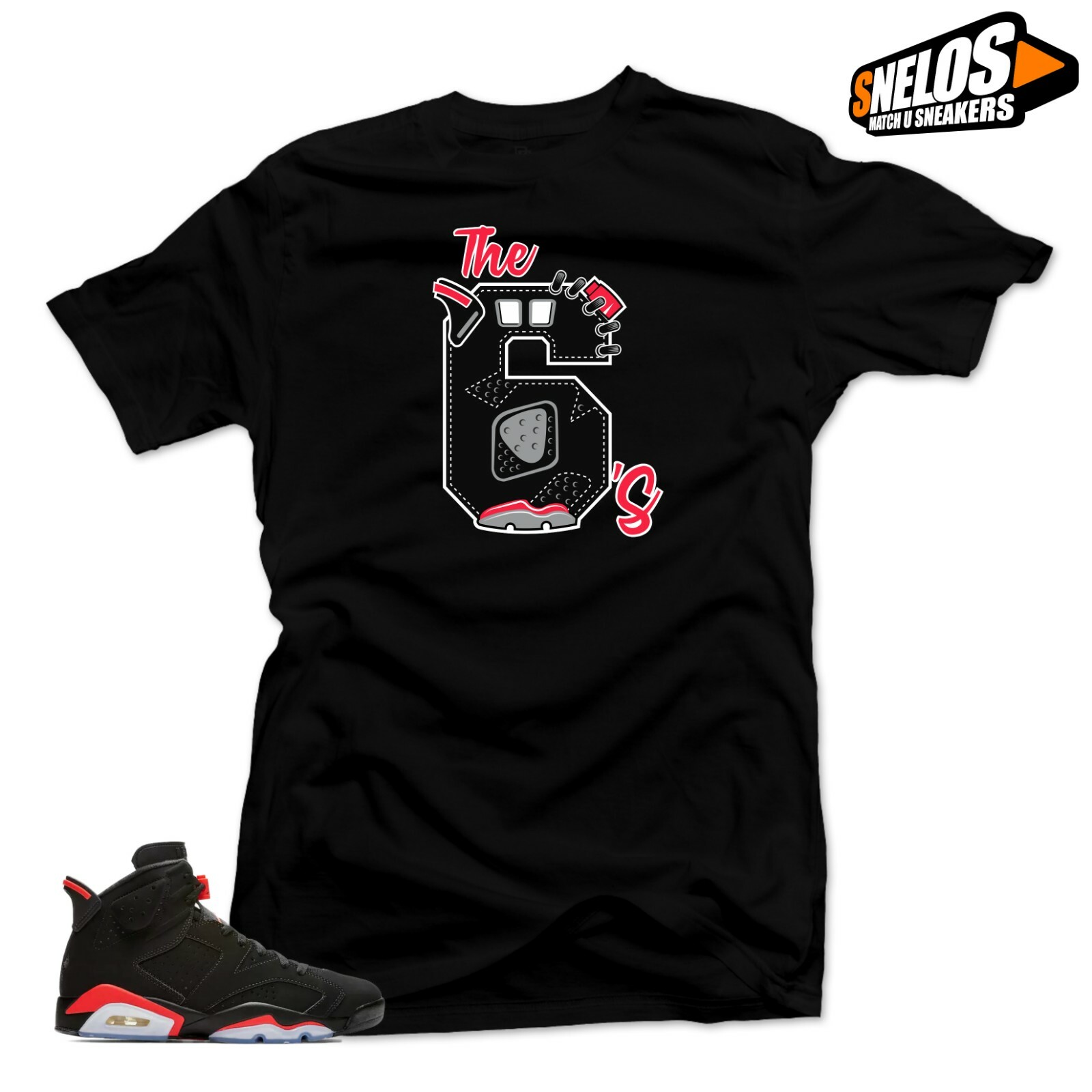 Shirt  Match  Jordan 6 Retro Black Infrared- The 6's Black Tee