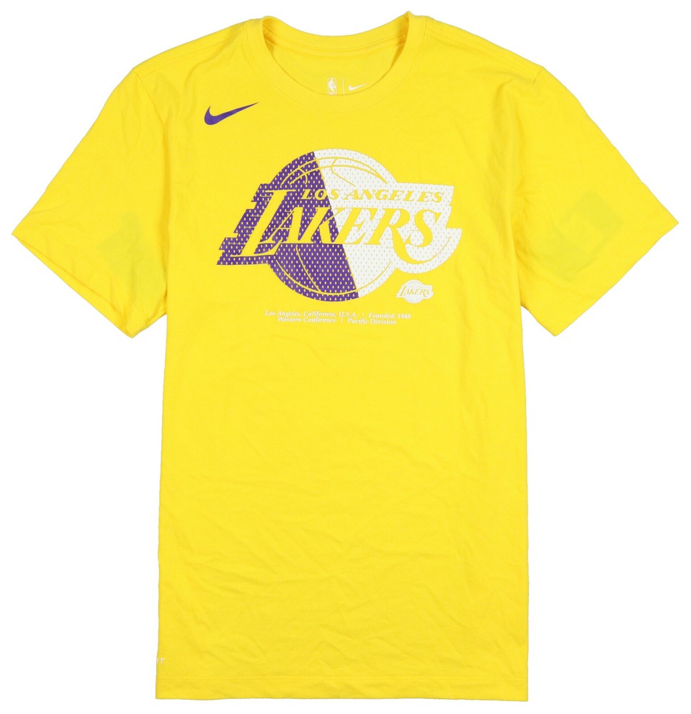 NIKE Los Angeles Lakers Split Logo T-Shirt sz S Small Yellow Basketball NBA