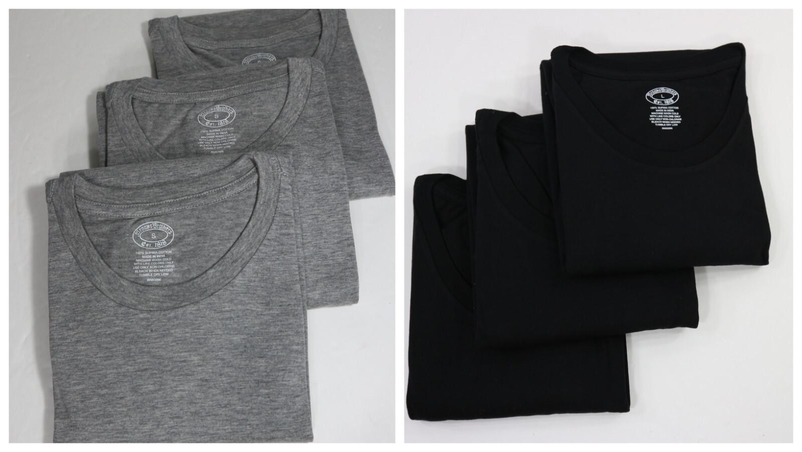 Brooks Brothers 1818 Men's Crewneck Cotton Undershirt Black w/ logo 3pcs/Pack gallery