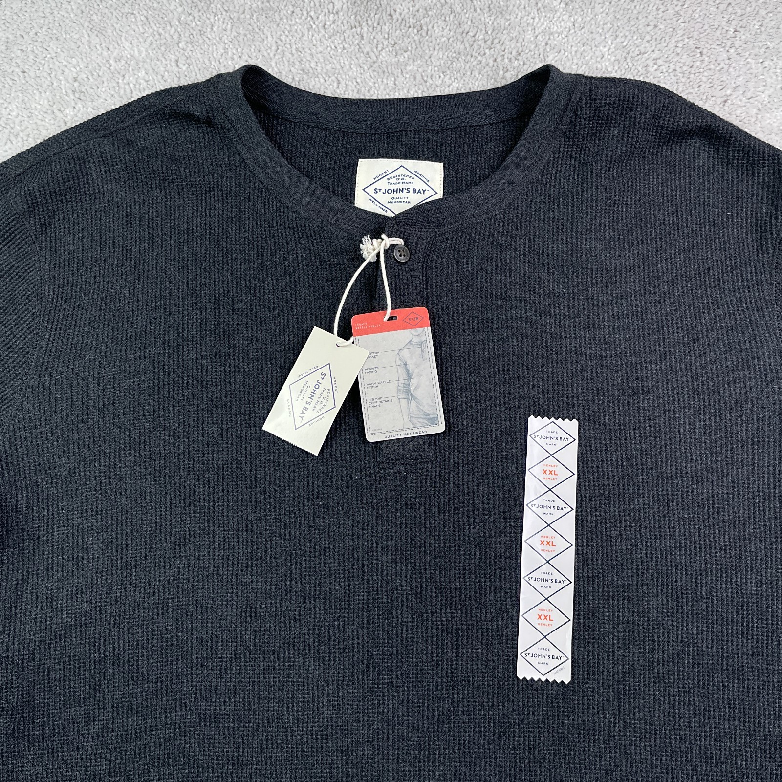 NEW St Johns Bay Shirt Mens 2XL XXL Grey Legacy Waffle Henley Thermal NWT gallery