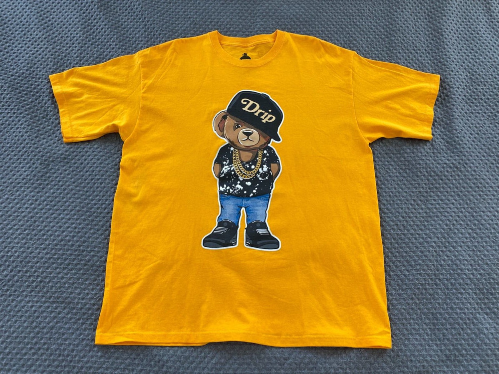 Bailey Apparel Mens Shirt Extra Large Short Sleeve Lightweight Yellow Drip Bear