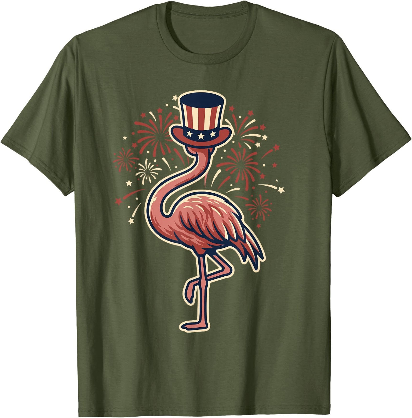 4th of July Flamingo Patriotic Top Hat Funny Fireworks USA T-Shirt gallery