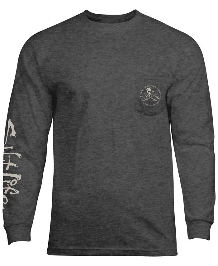 Salt Life Men’s Skull & Poles Long-Sleeve T-Shirt Charcoal Gray Heather Small