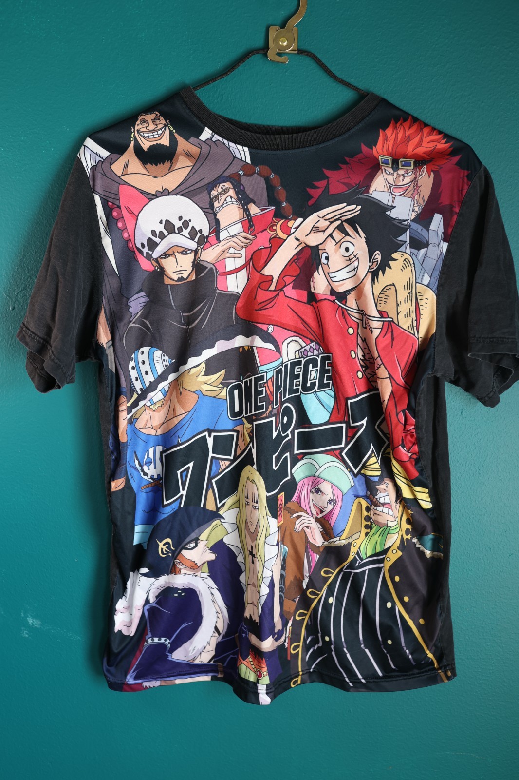 One Piece Anime Men’s Shirt Short Sleeve Black Satin Front XL gallery