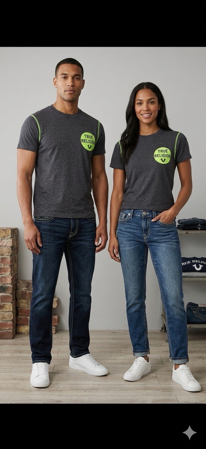 $79 TRUE RELIGION Black HEATHER CREW Short Sleeve Designer Graphic T-shirt NWT gallery