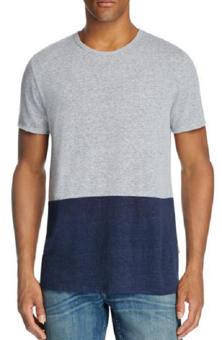Onia Chad Color Block Tee, Medium Heather Gray Deep Navy , Size M
