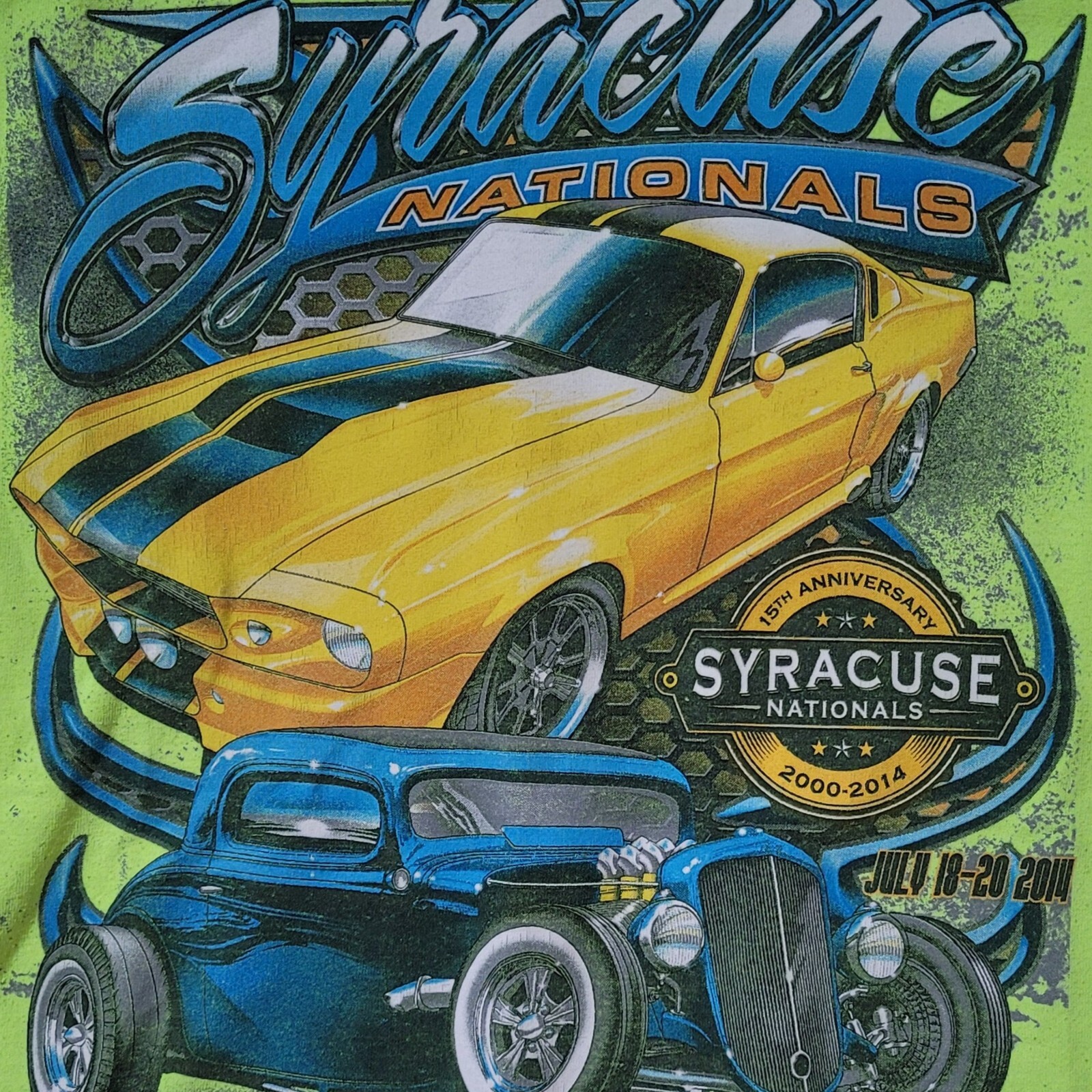 Rare Grail 2014 Syracuse Nationals Neon Green Racing Hotrod T-Shirt, Men's XXL gallery