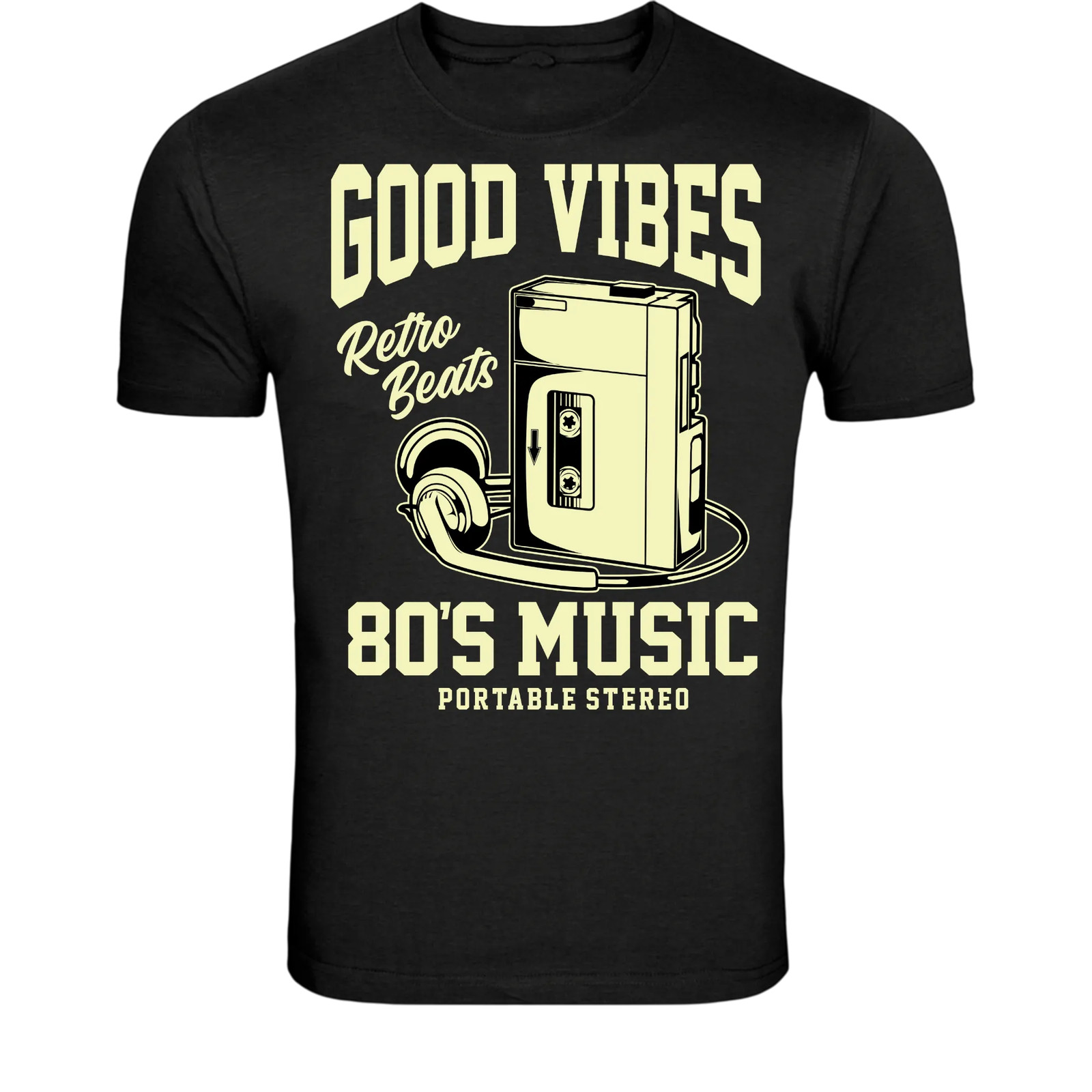Good Vibes 80s Music T-Shirt - Retro Cassette Tape Headphones gallery