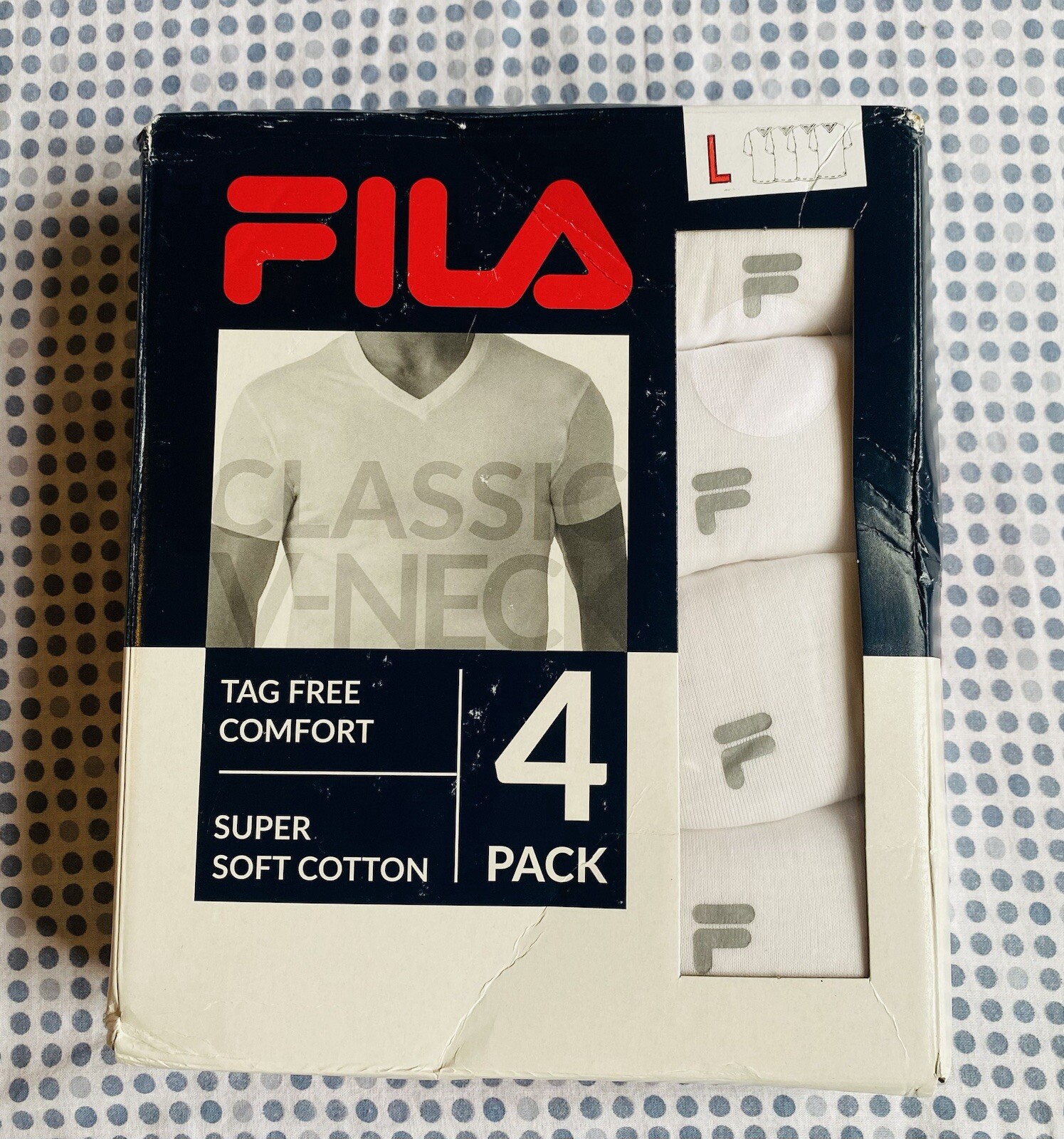 NEW FILA MENS SOFT COTTON T SHIRTS 4 PACK SIZE L LARGE White Tag Free gallery