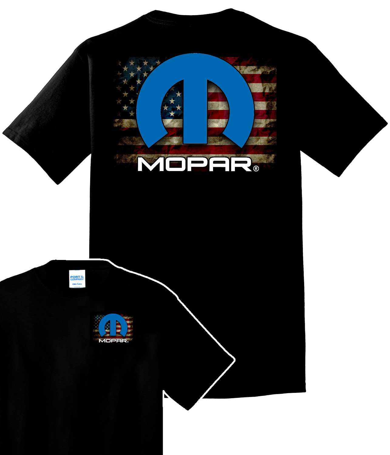 MOPAR “M” EMBLEM with American Flag Black T-Shirt (Licensed)