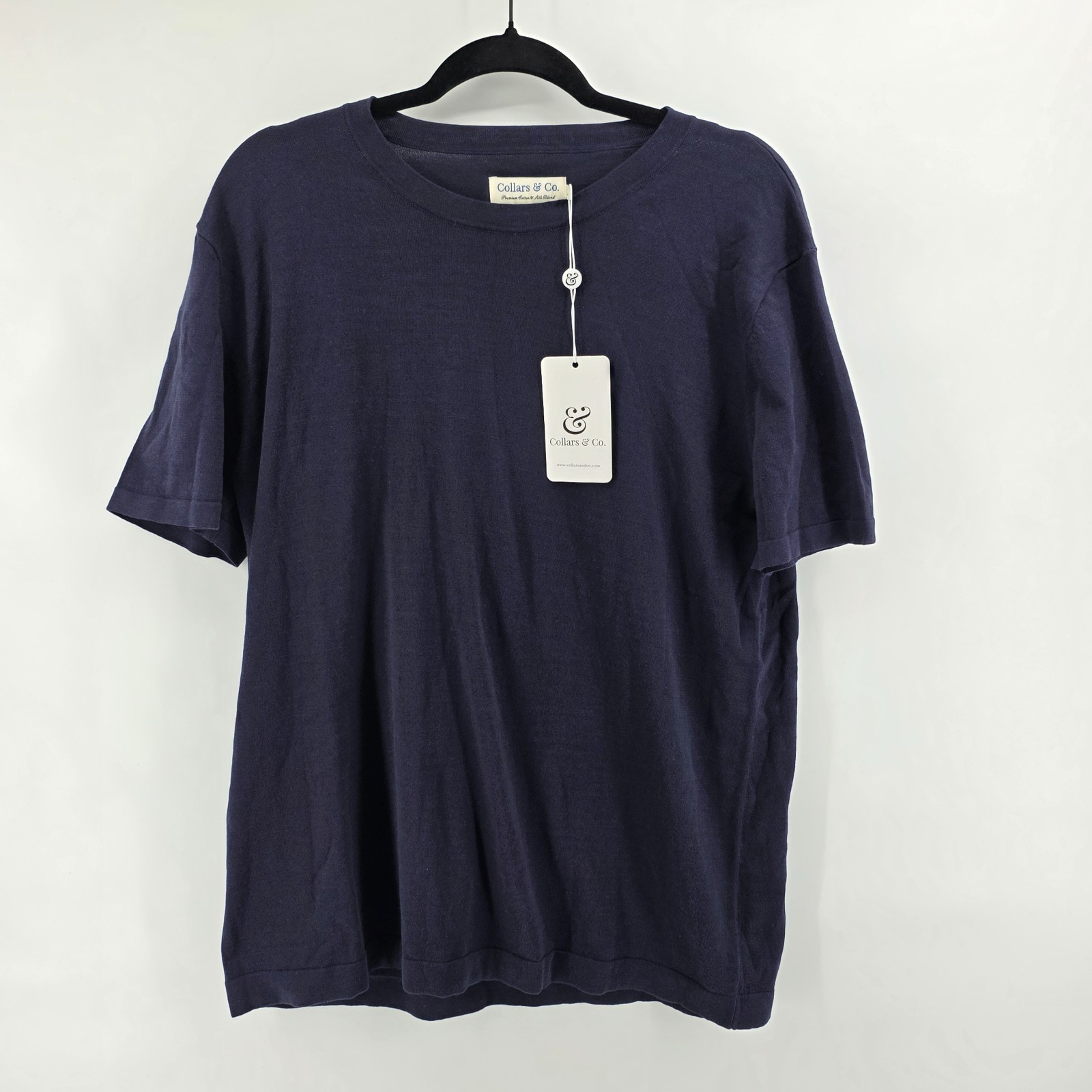 Collars & Co Cotton Silk T-Shirt Men’s Large Navy Blue Luxury Touch Minimalist