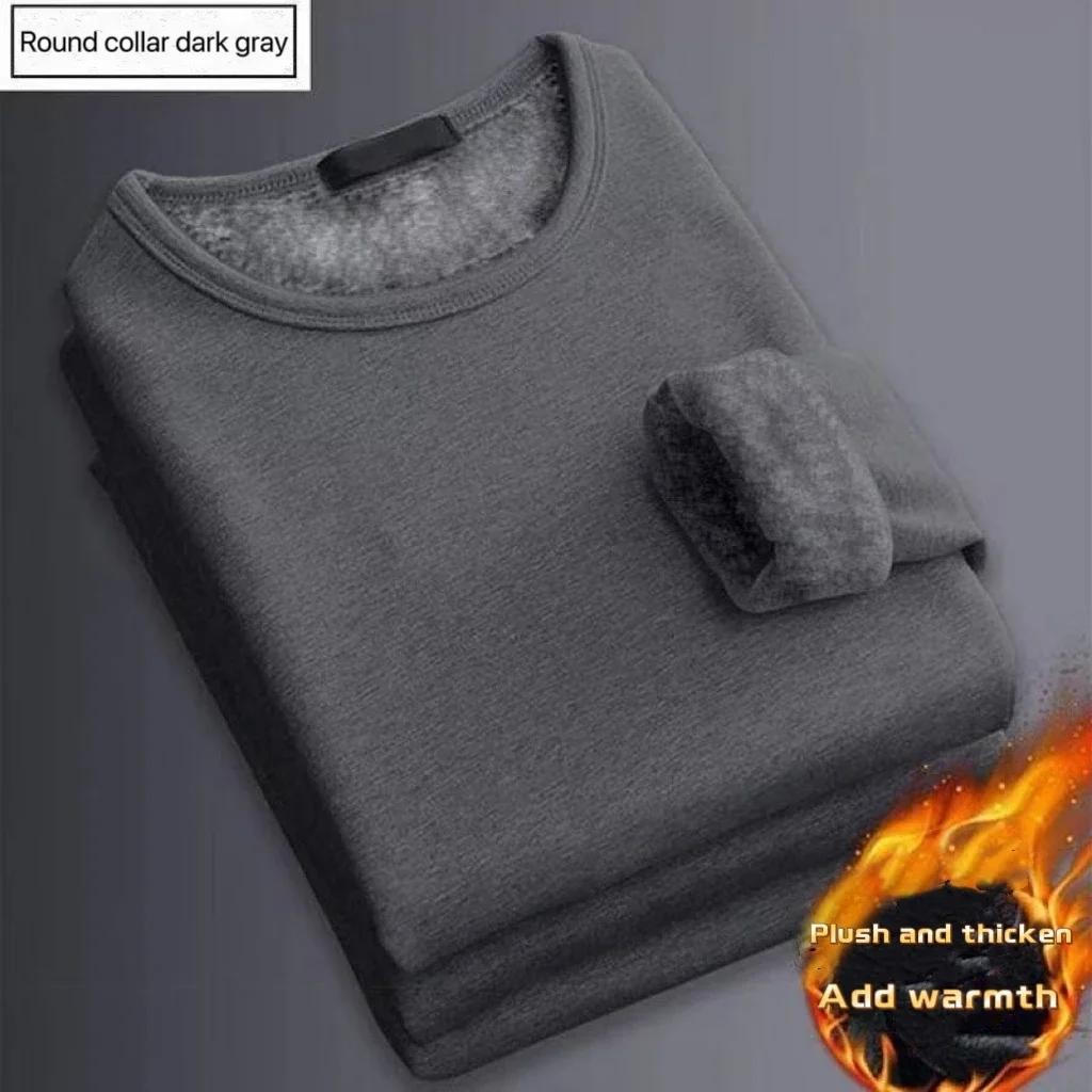 Men Winter Thermal Long Sleeve Shirt Velvet Warm Round Neck Top M-5XL