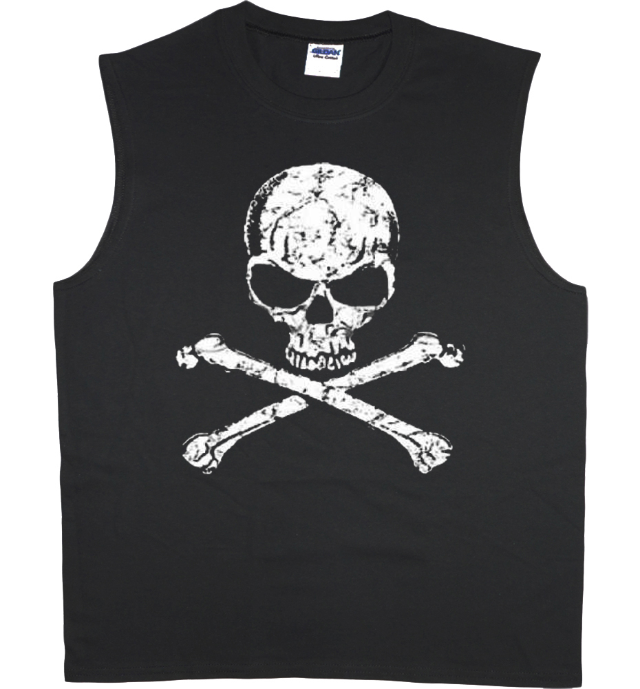Men’s sleeveless shirt Skull design decal jolly roger flag muscle tee tank top